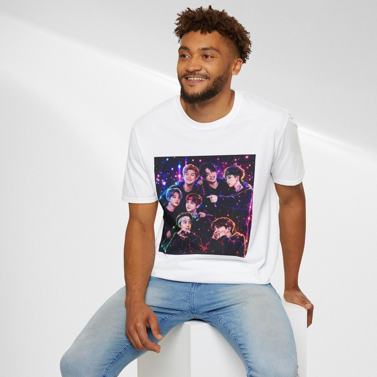 BTS K-Pop Group Photo Tee — Colorful Neon Concert Band Shirt