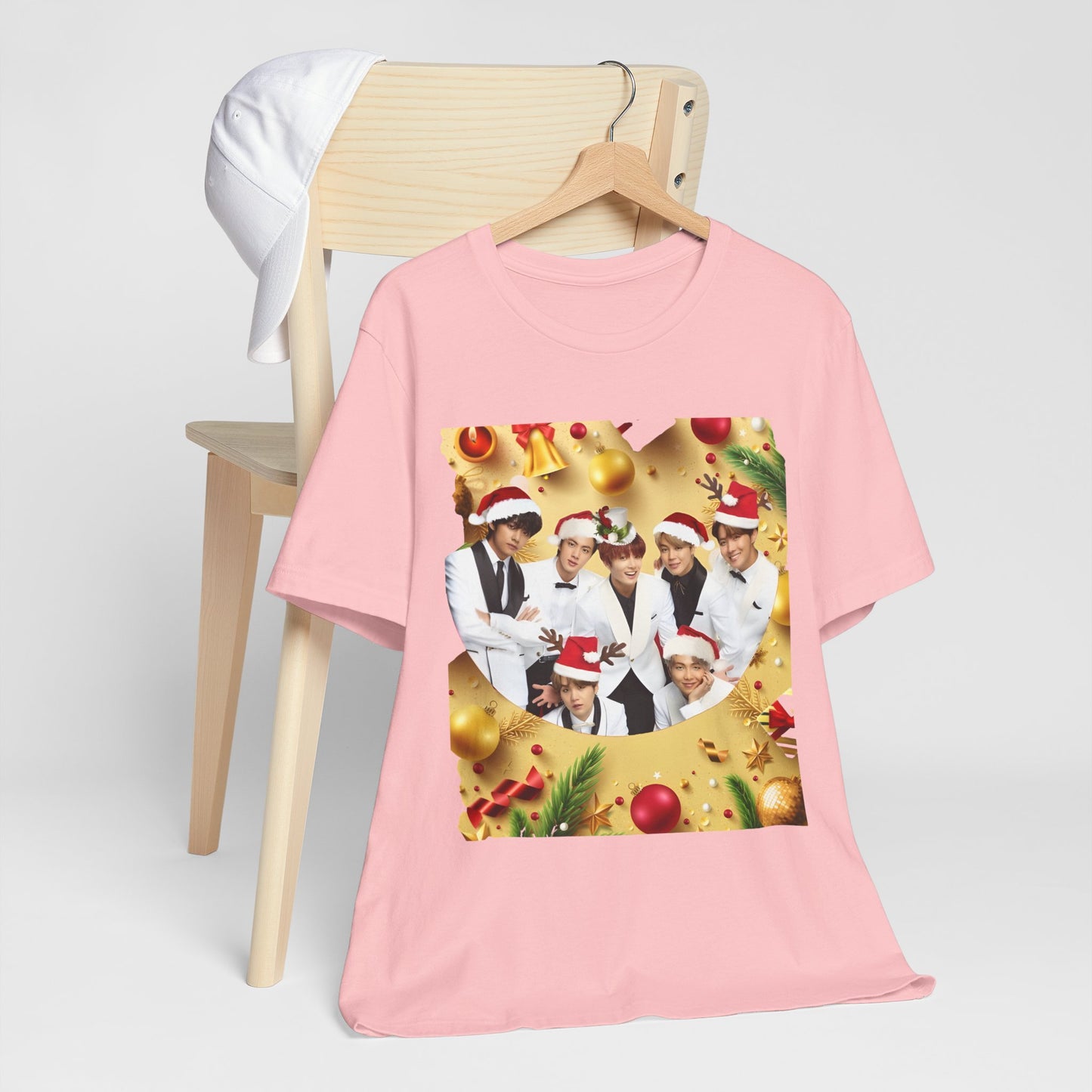 Christmas BTS Photo T‑Shirt — Holiday Santa Hat Group Design