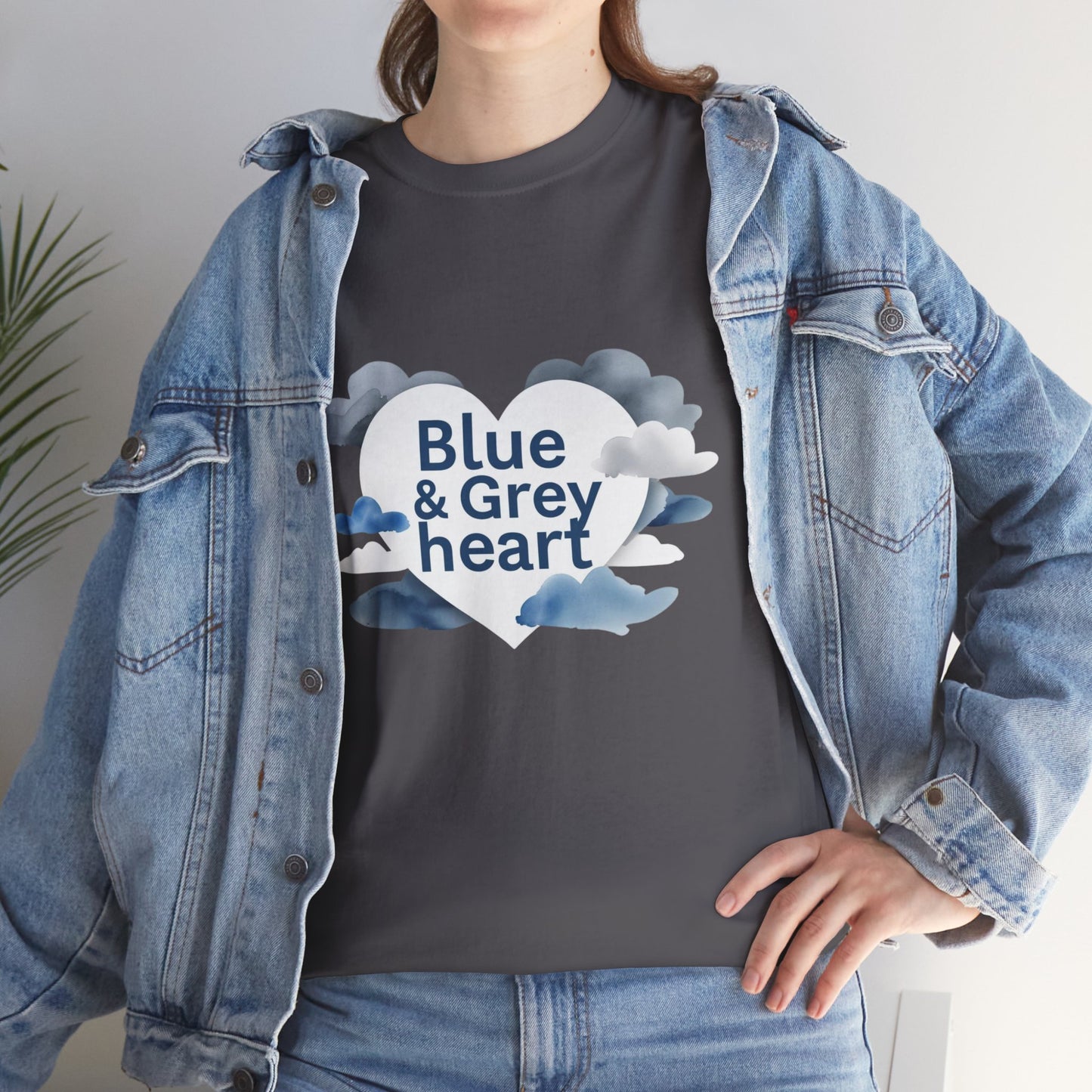 Blue & Grey Heart T-Shirt — Watercolor Cloud Heart Design