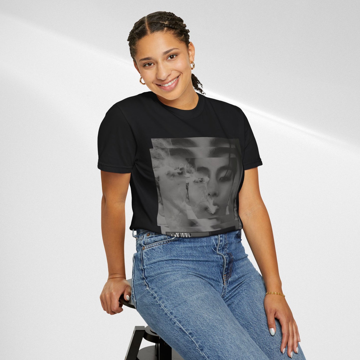 V Graphic Tee — Noir Glitch Portrait T-Shirt