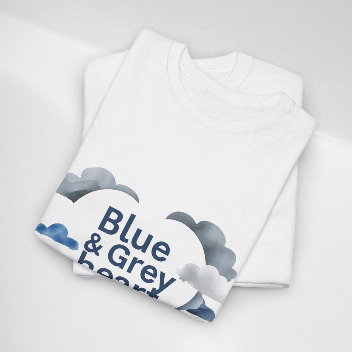 Blue & Grey Heart T-Shirt — Watercolor Cloud Heart Design
