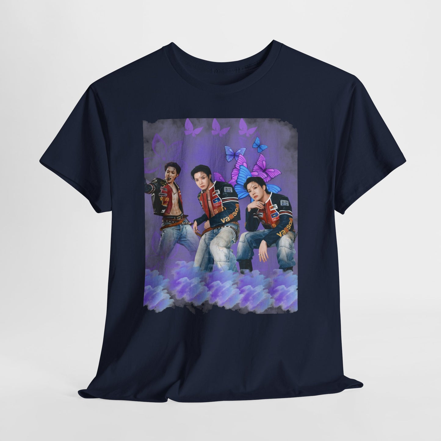 JHOPE Retro Pop Band Portrait Tee — Purple Butterfly Graphic T-Shirt