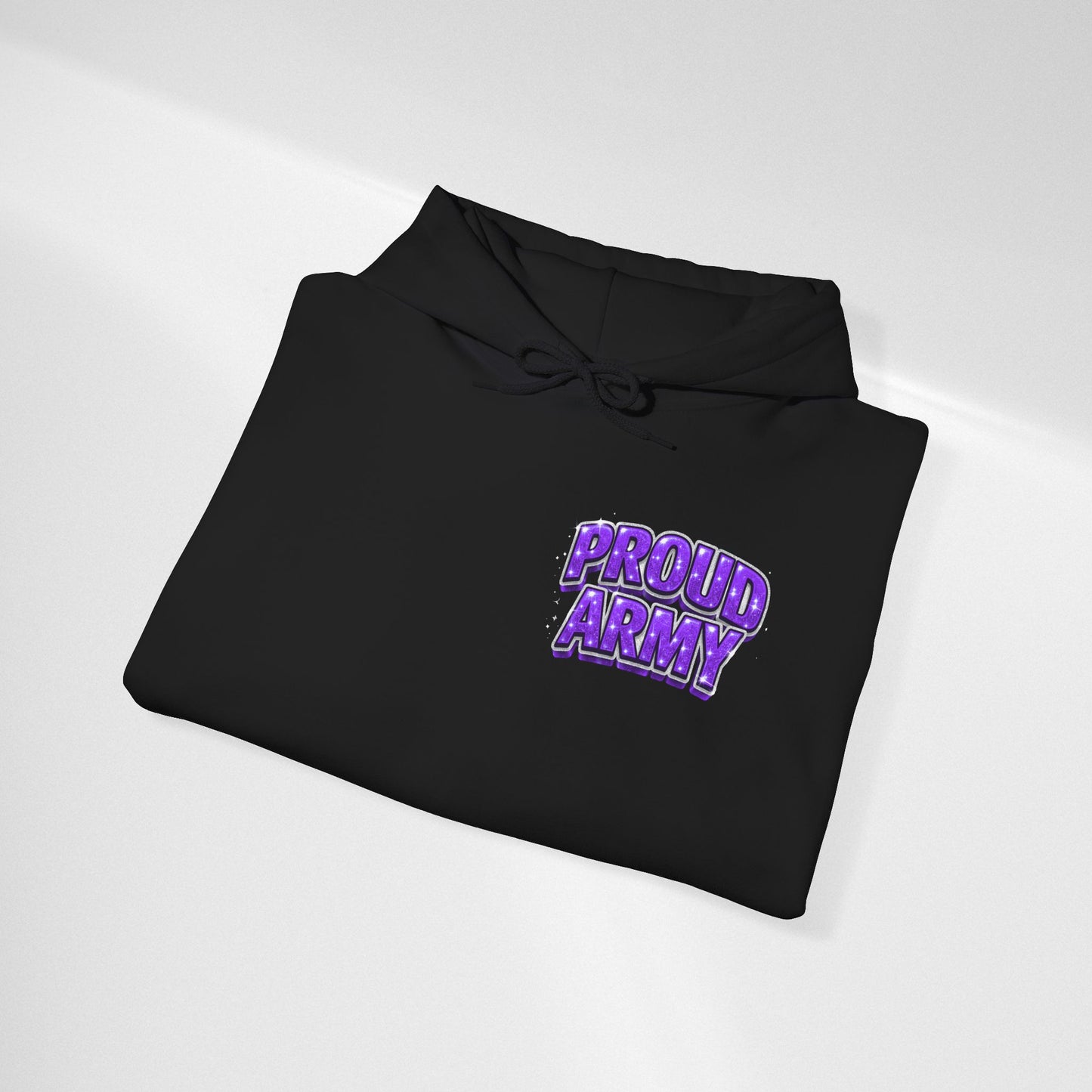 Proud Army Hoodie — Bold Purple Text Military Support Pullover
