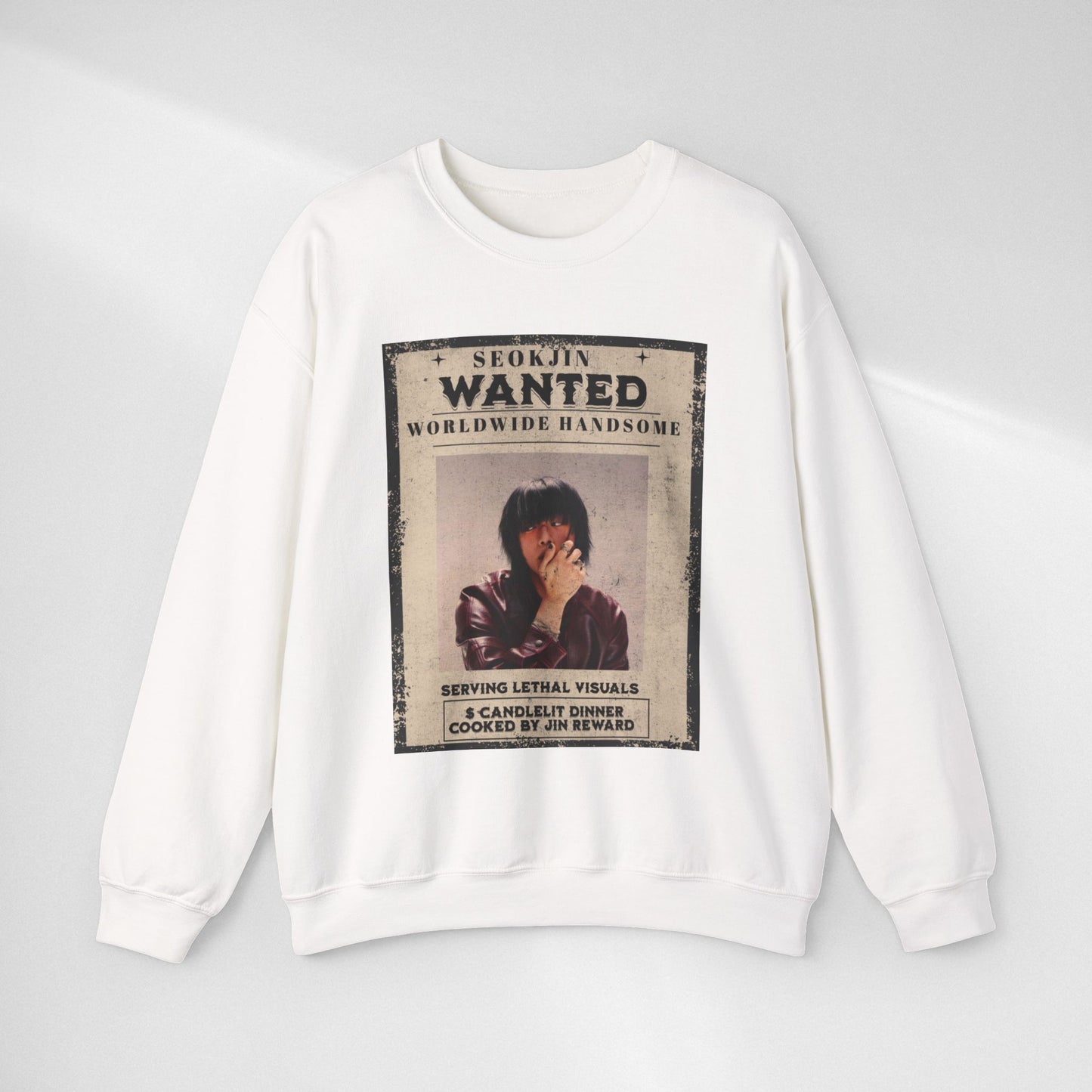 Wanted Poster Crewneck Sweatshirt — "Seokjin Wanted: Worldwide Handsome" Vintage K-pop Pullover