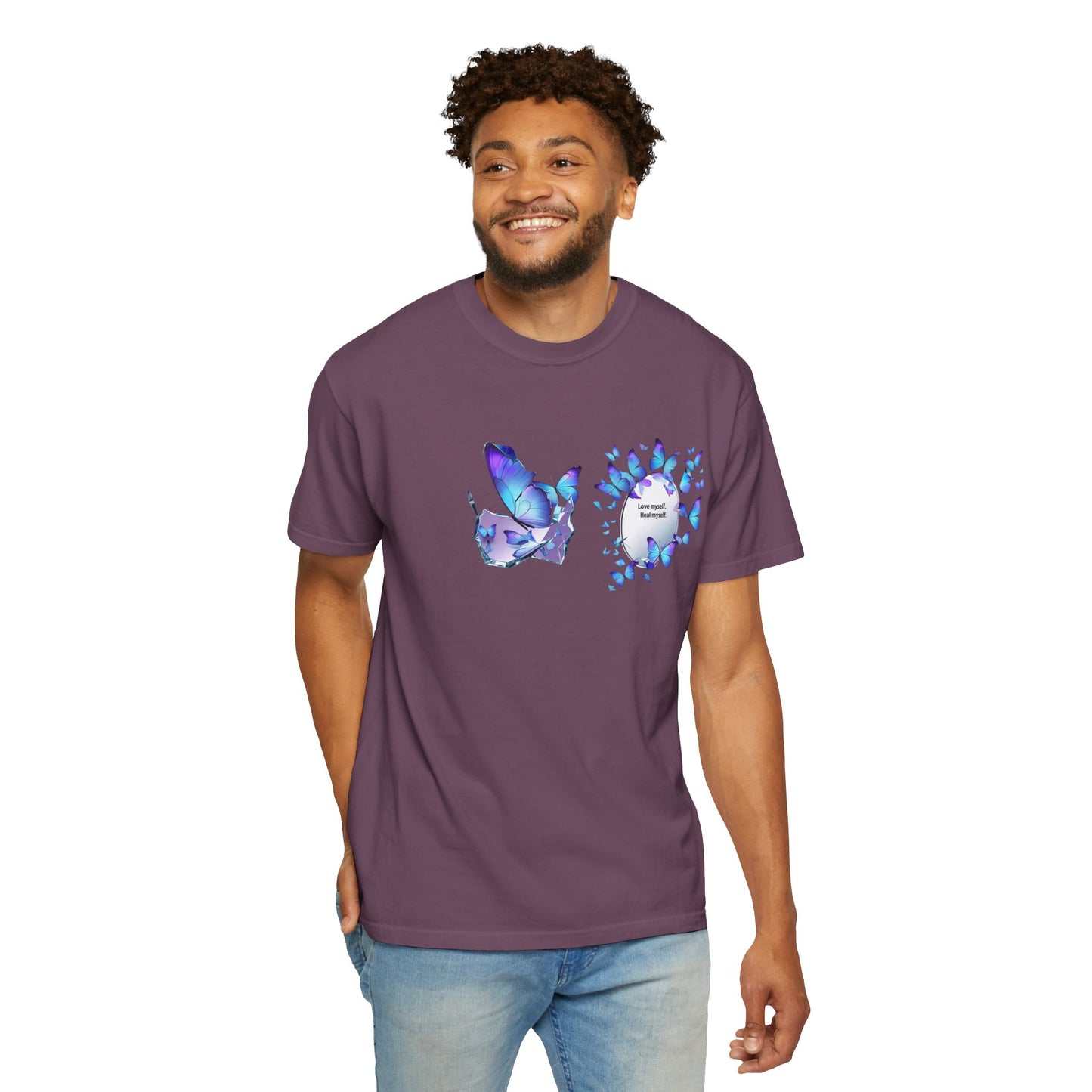 Butterfly Heart T-Shirt — Blue Watercolor Butterflies & "Everyone Deserves Love" Design