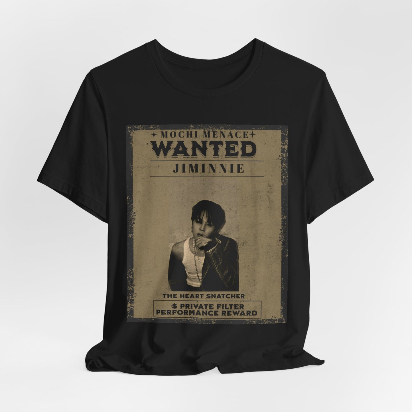 JIMIN Wanted Poster Graphic Tee — 'Mischief Menace' Vintage Style