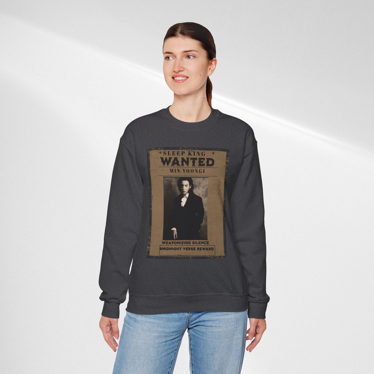 Crewneck Sweatshirt "Wanted: Min Yoongi" Vintage Poster BTS Suga Fan Apparel