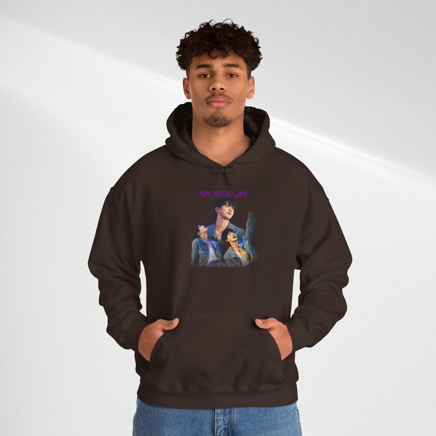 JIN Graphic Hoodie — Artistic Three-Image Portrait Design