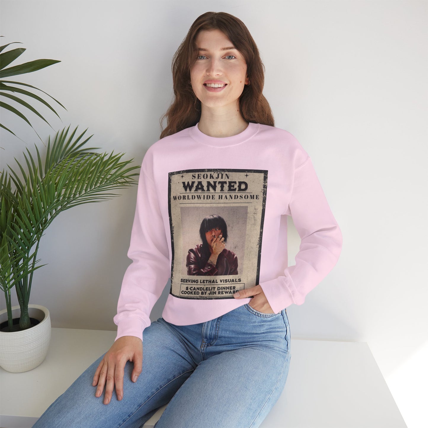 Wanted Poster Crewneck Sweatshirt — "Seokjin Wanted: Worldwide Handsome" Vintage K-pop Pullover