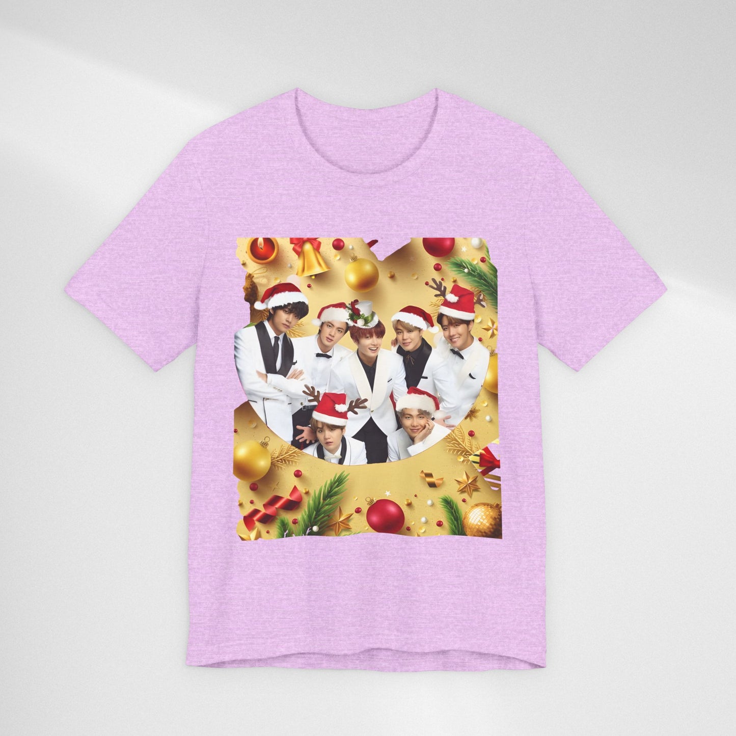 Christmas BTS Photo T‑Shirt — Holiday Santa Hat Group Design