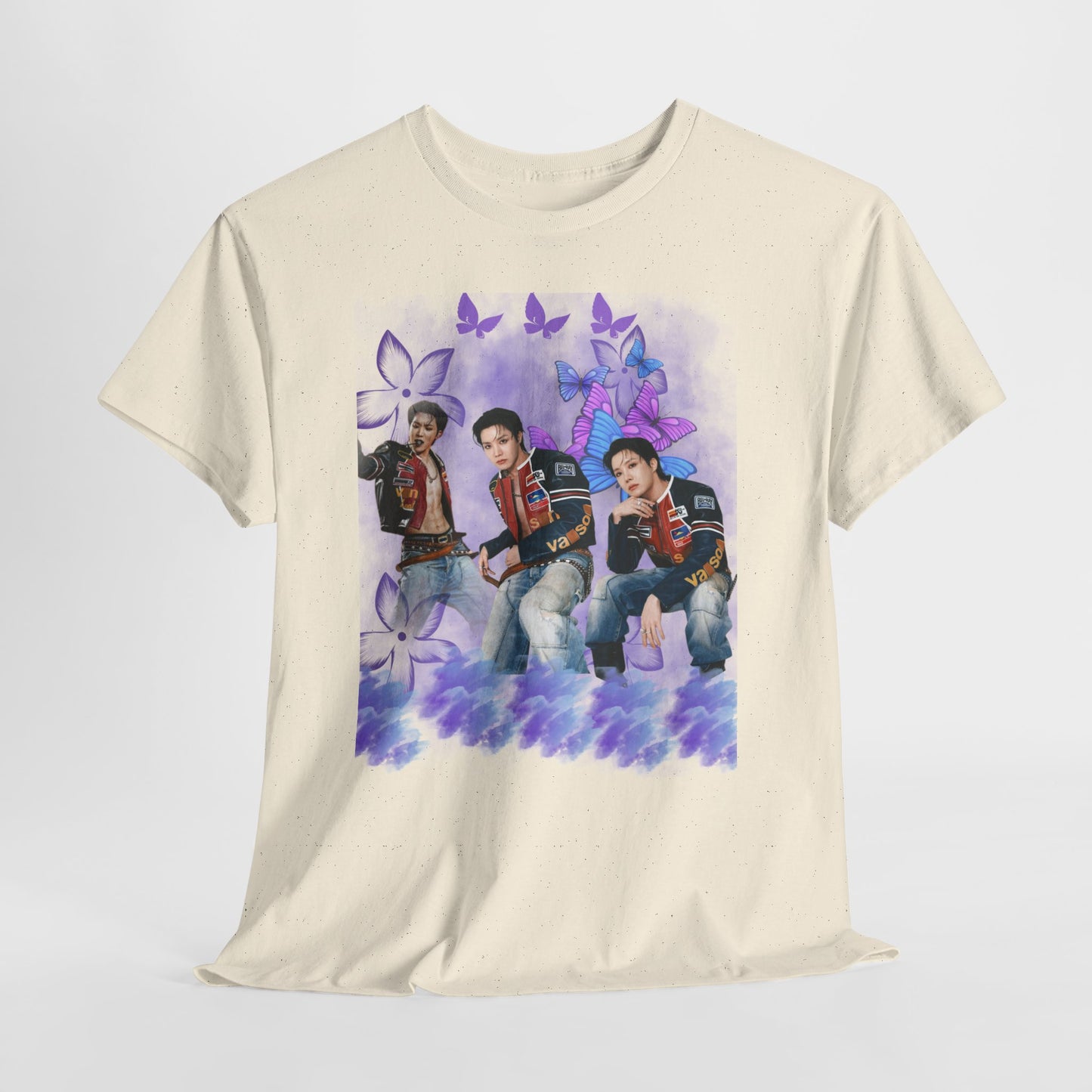 JHOPE Retro Pop Band Portrait Tee — Purple Butterfly Graphic T-Shirt