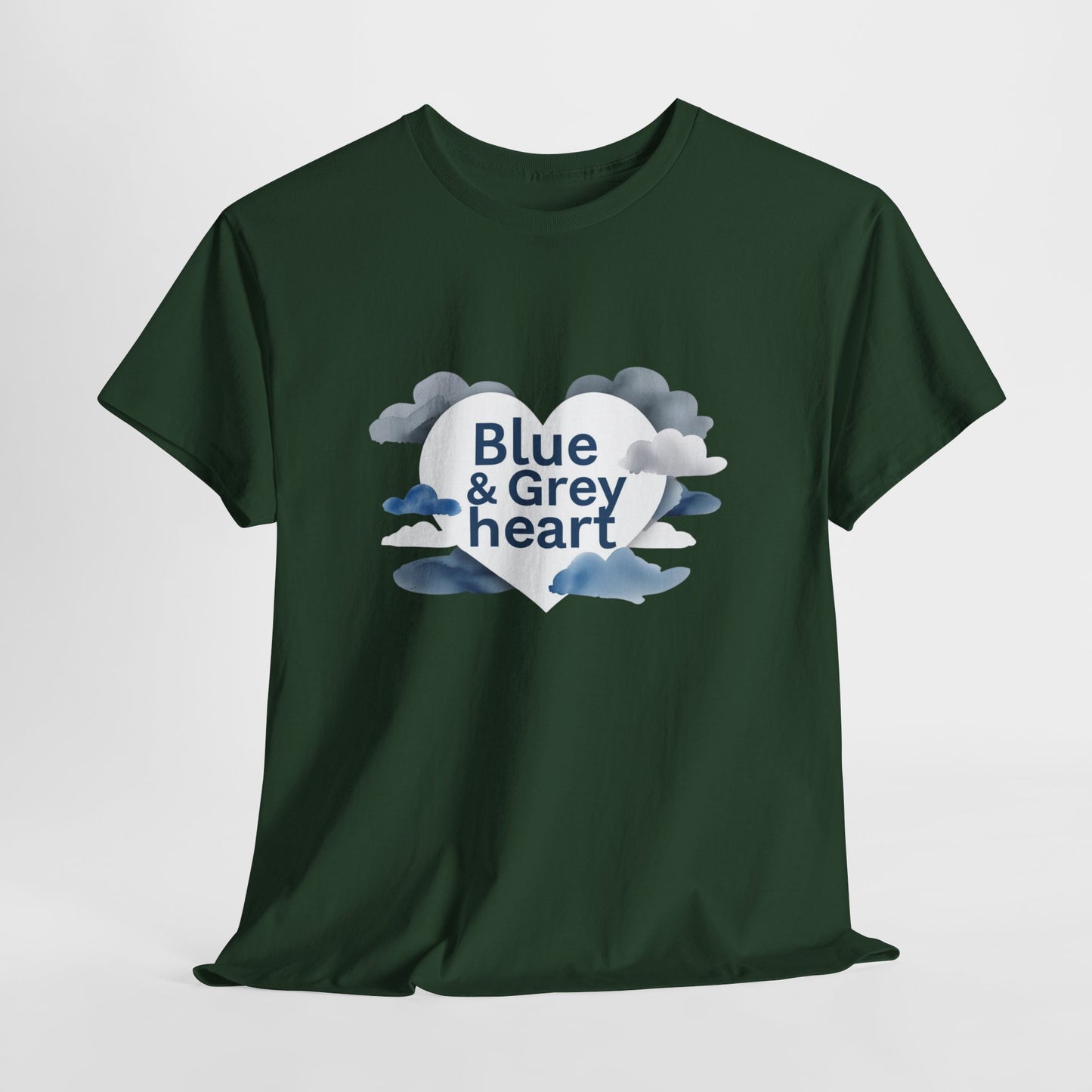 Blue & Grey Heart T-Shirt — Watercolor Cloud Heart Design