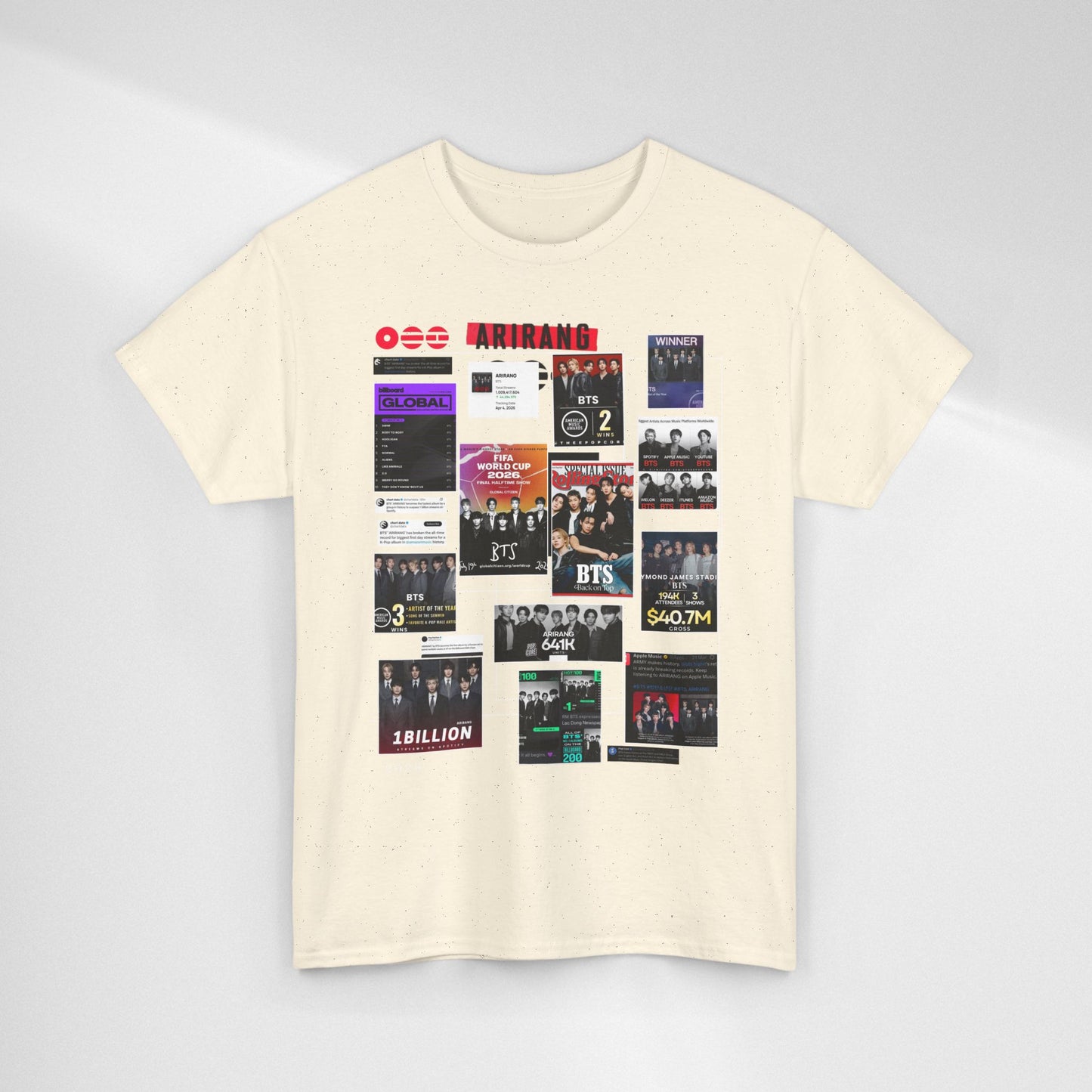 BTS ARIRANG Collage Tee — Iconic Albums & Milestones Graphic T-Shirt