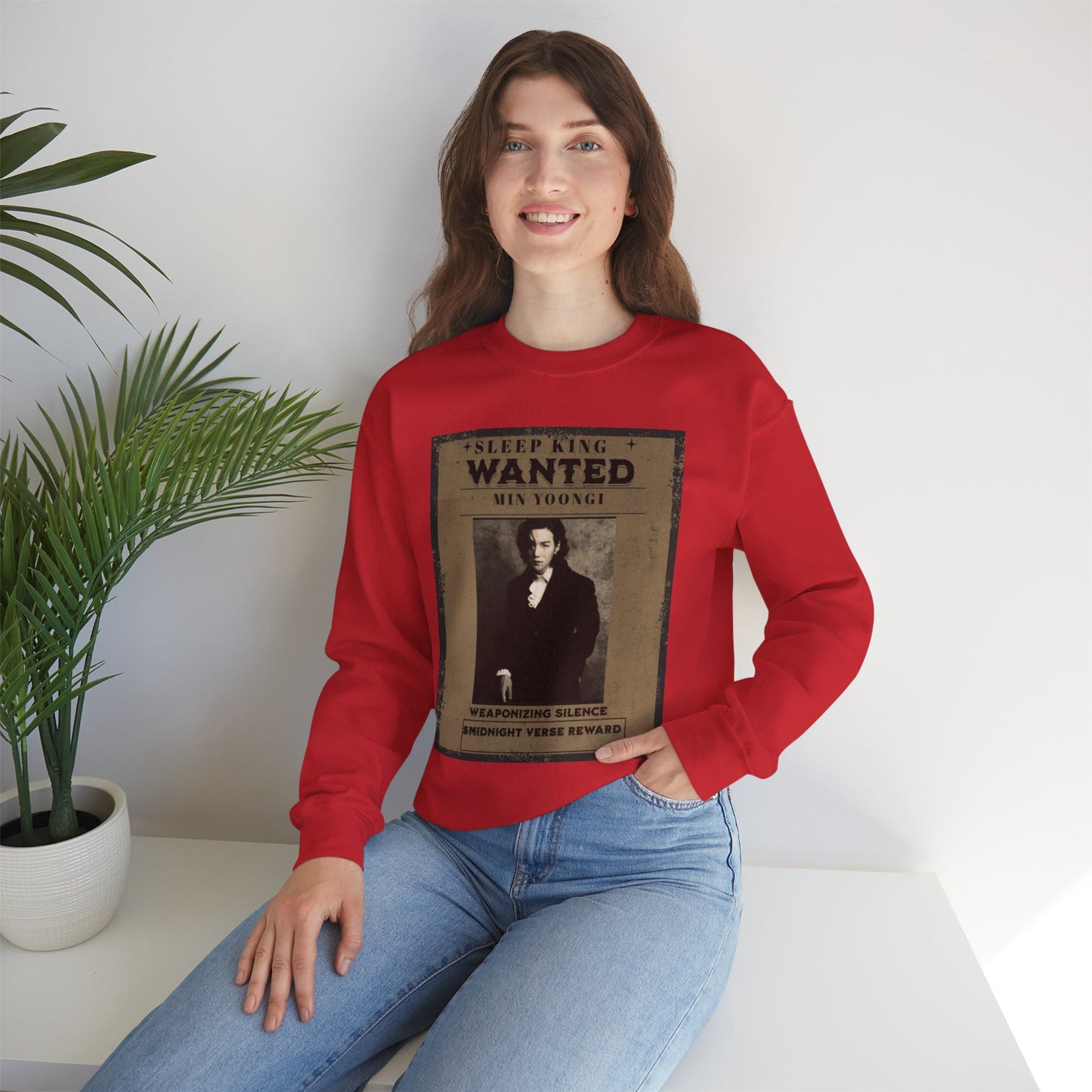 Crewneck Sweatshirt "Wanted: Min Yoongi" Vintage Poster BTS Suga Fan Apparel