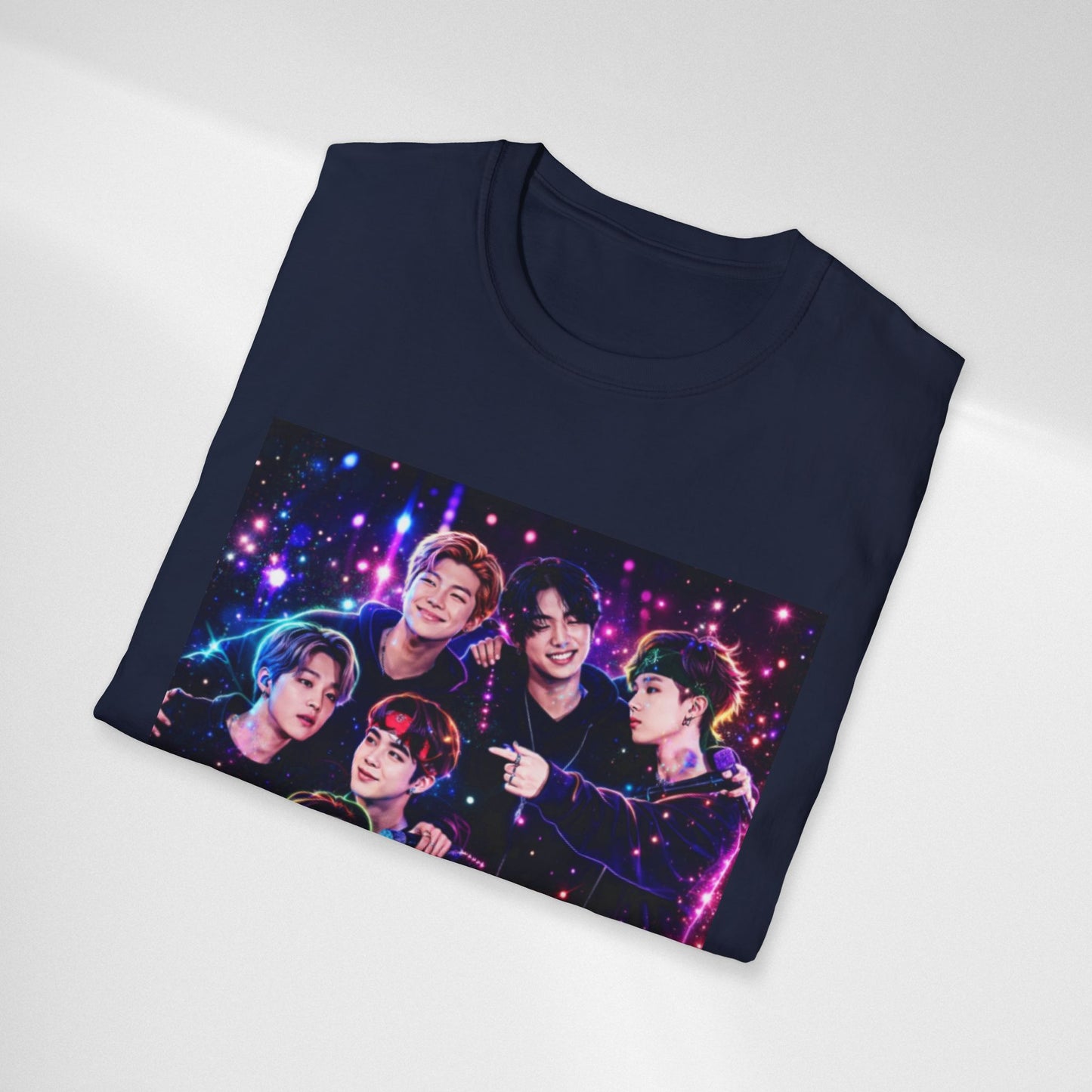 BTS K-Pop Group Photo Tee — Colorful Neon Concert Band Shirt