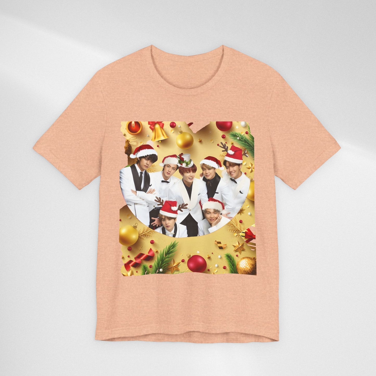 Christmas BTS Photo T‑Shirt — Holiday Santa Hat Group Design