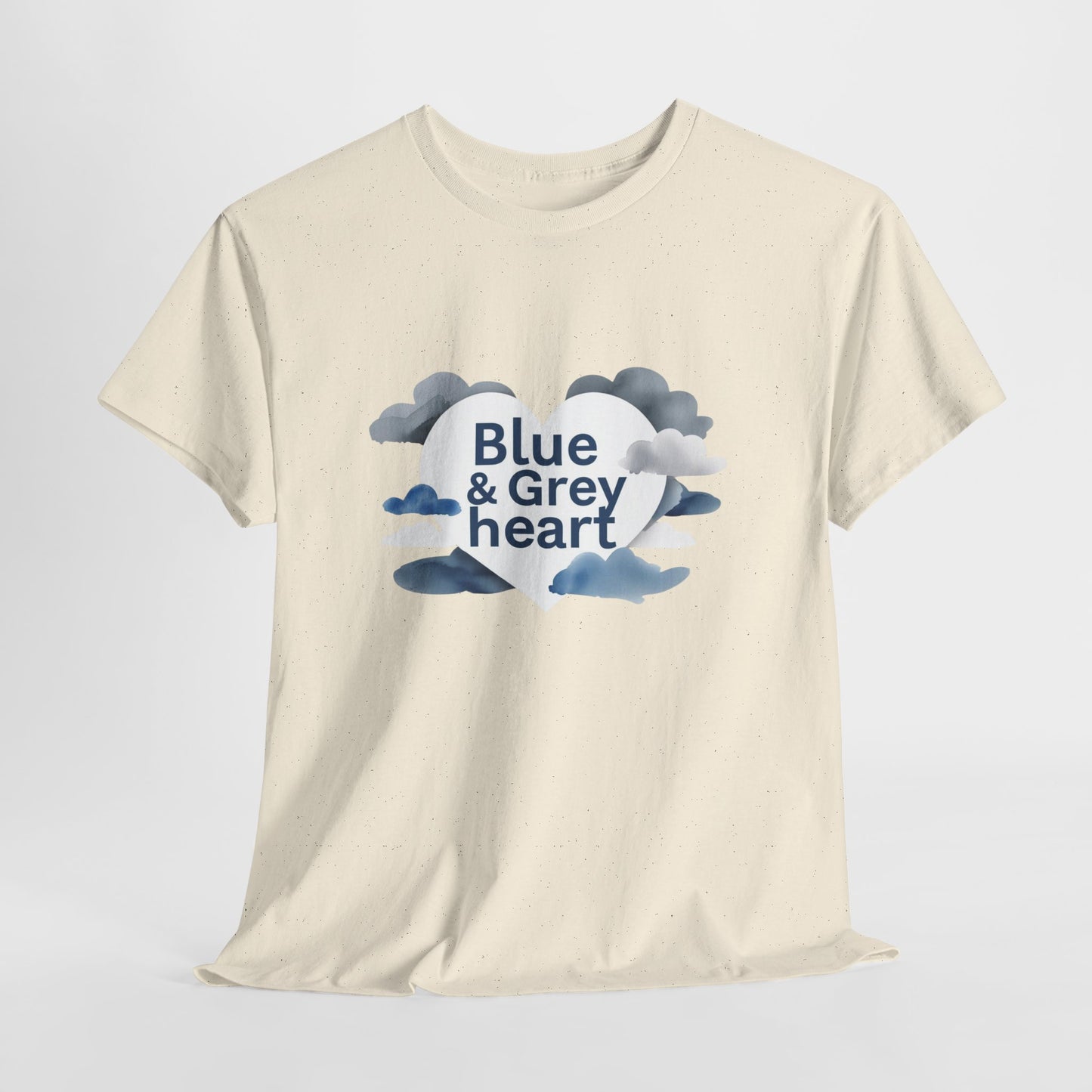 Blue & Grey Heart T-Shirt — Watercolor Cloud Heart Design