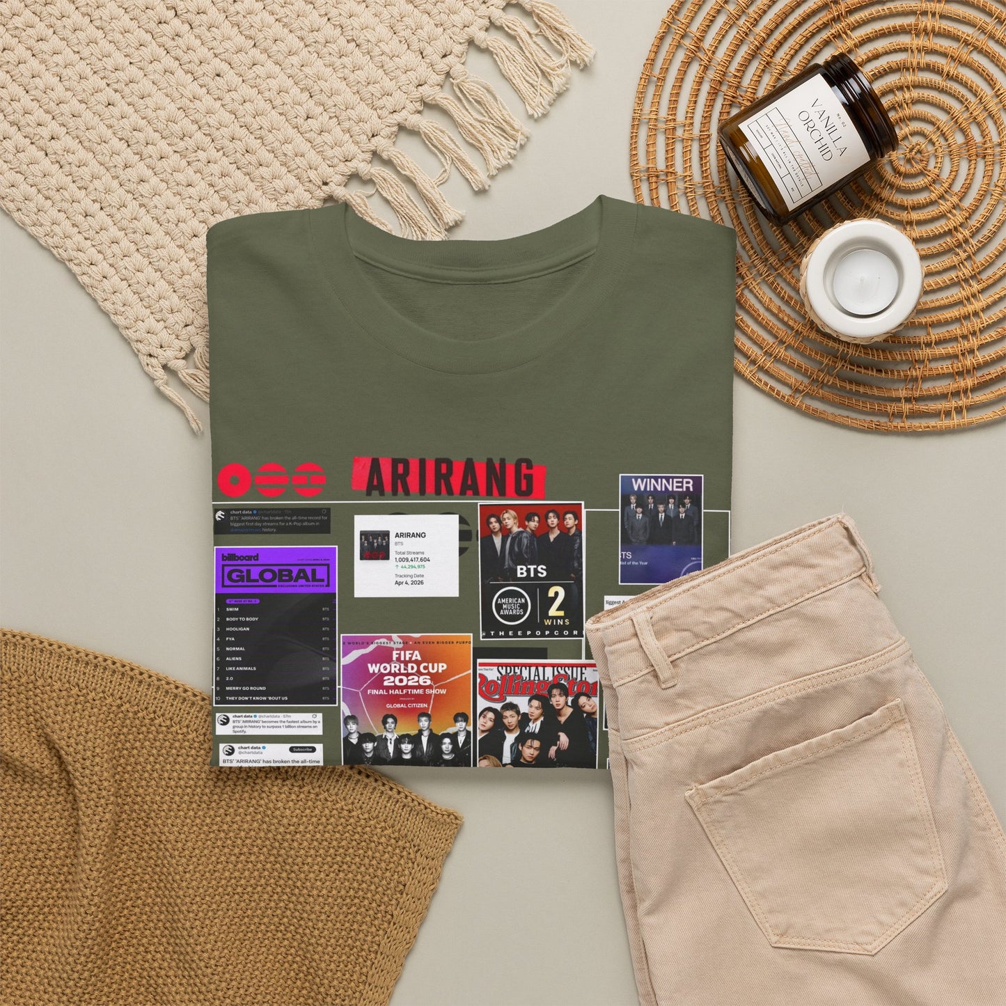 BTS ARIRANG Collage Tee — Iconic Albums & Milestones Graphic T-Shirt