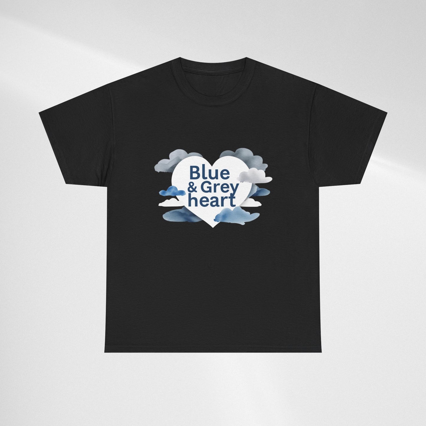 Blue & Grey Heart T-Shirt — Watercolor Cloud Heart Design