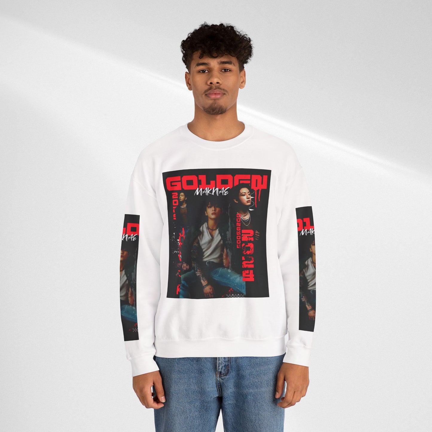 JK Golden Making Crewneck Sweatshirt — Retro K-Pop Photo Graphic