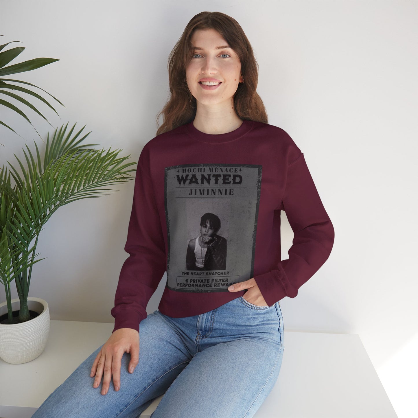 Wanted Poster Crewneck Sweatshirt – 'Wanted Jiminie' Vintage K-Pop Graphic