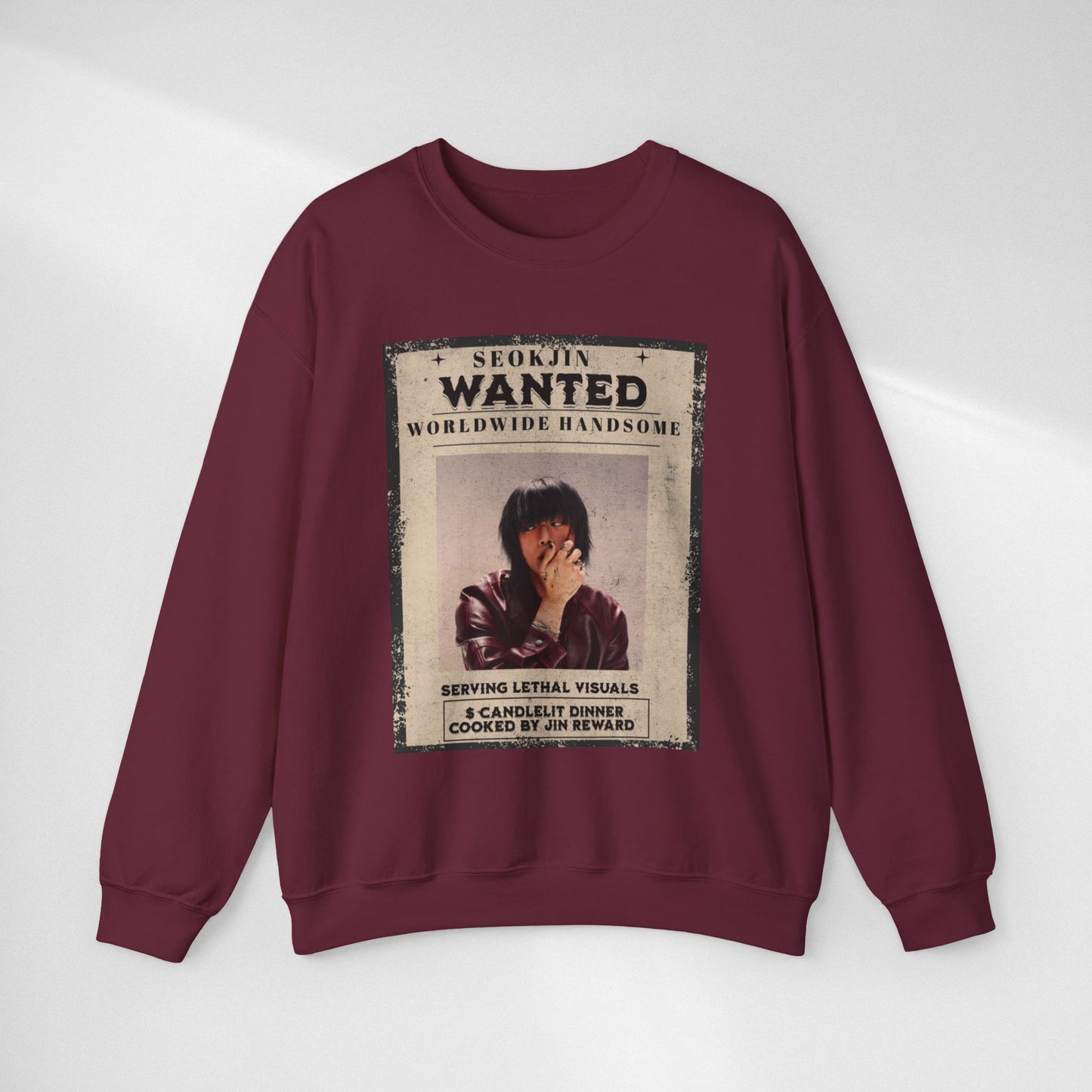 Wanted Poster Crewneck Sweatshirt — "Seokjin Wanted: Worldwide Handsome" Vintage K-pop Pullover