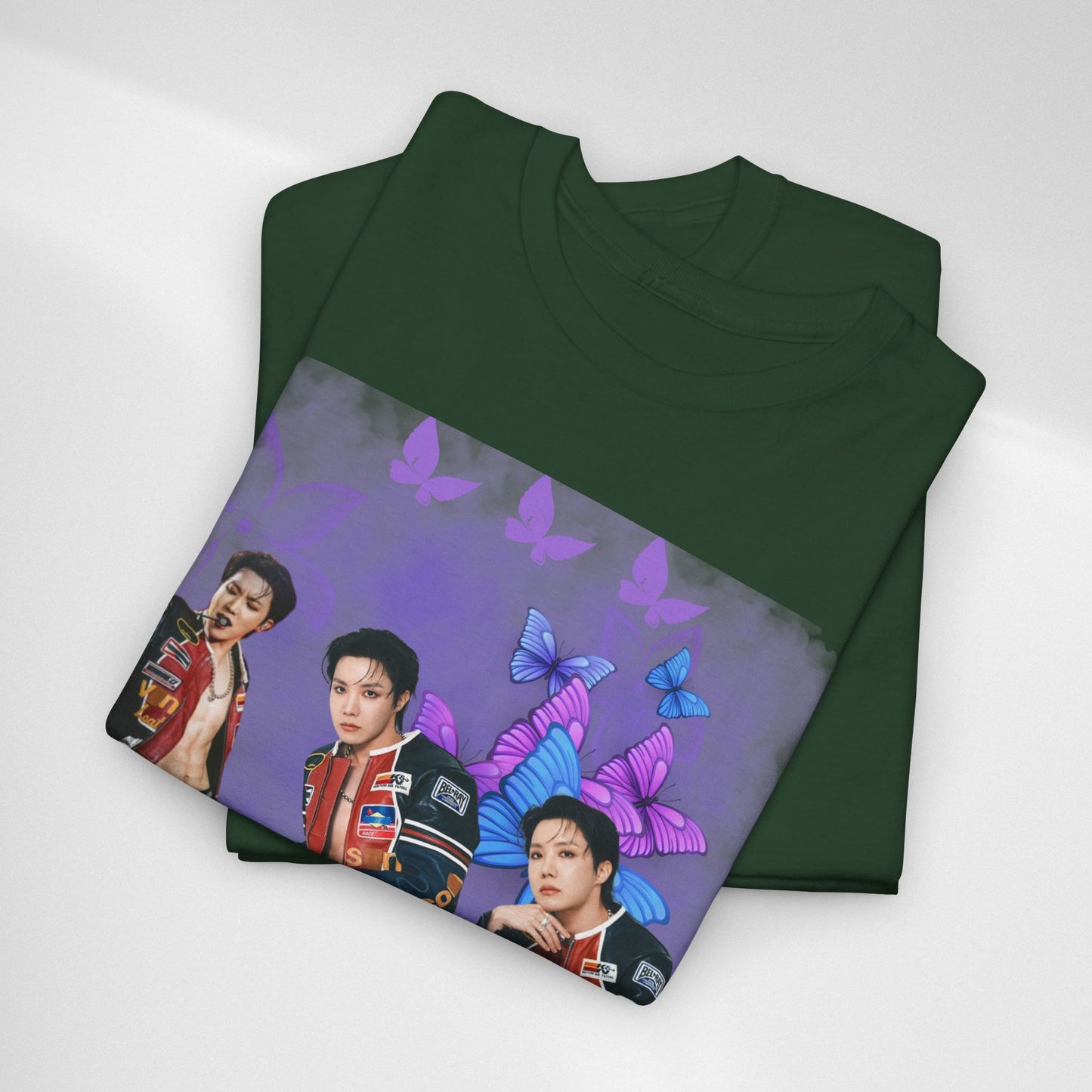JHOPE Retro Pop Band Portrait Tee — Purple Butterfly Graphic T-Shirt