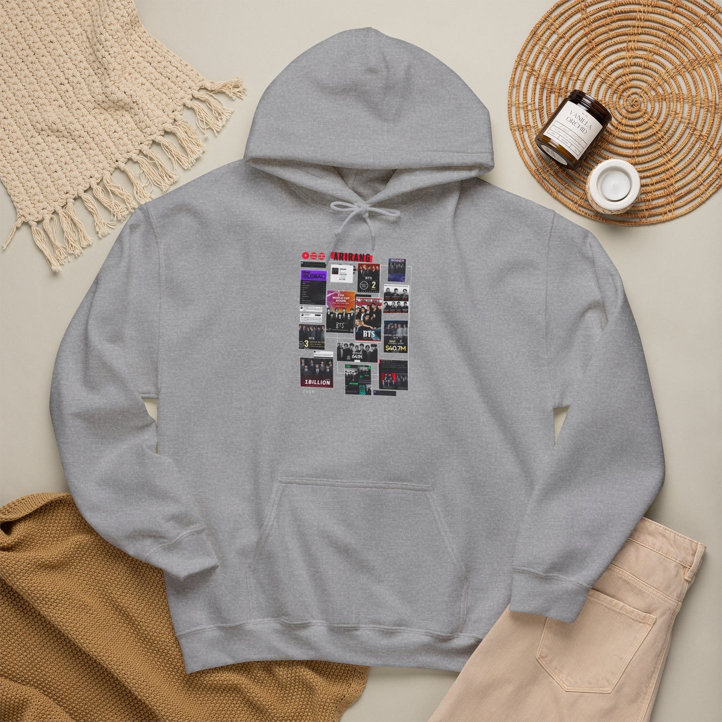 BTS ARIRANG Band Poster Collage Hoodie — Vintage Gig Tour Graphic Sweatshirt