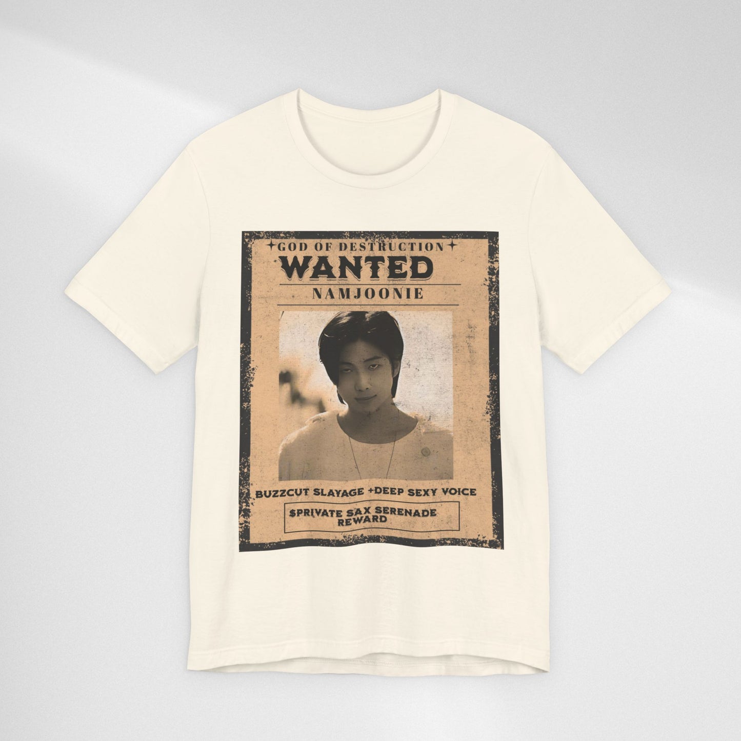 T-Shirt — Vintage 'Wanted: Namjoonie' Photo Tee (K-Pop Fan Poster Style)