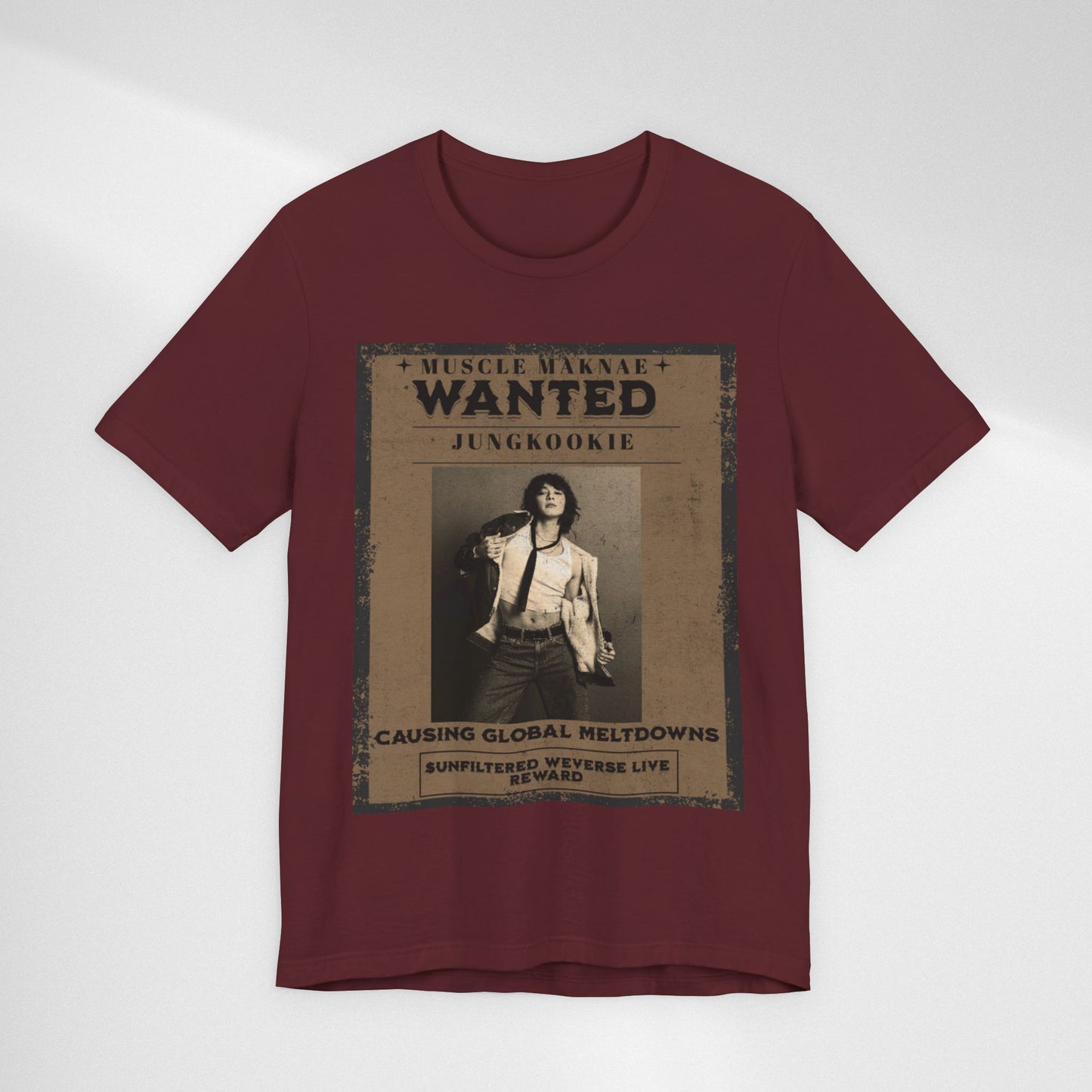 Wanted Poster Tee — 'Jungkook: Causing Global Meltdowns' Vintage K-Pop T-Shirt