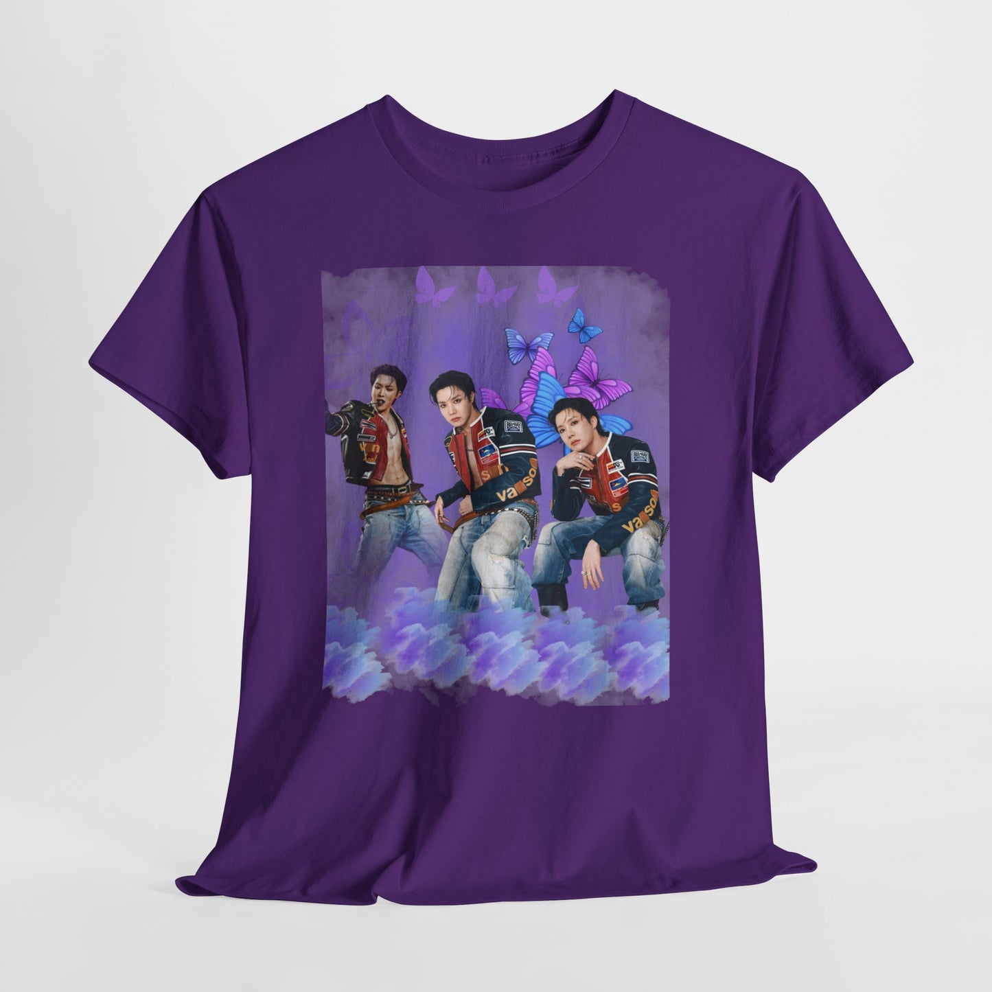 JHOPE Retro Pop Band Portrait Tee — Purple Butterfly Graphic T-Shirt