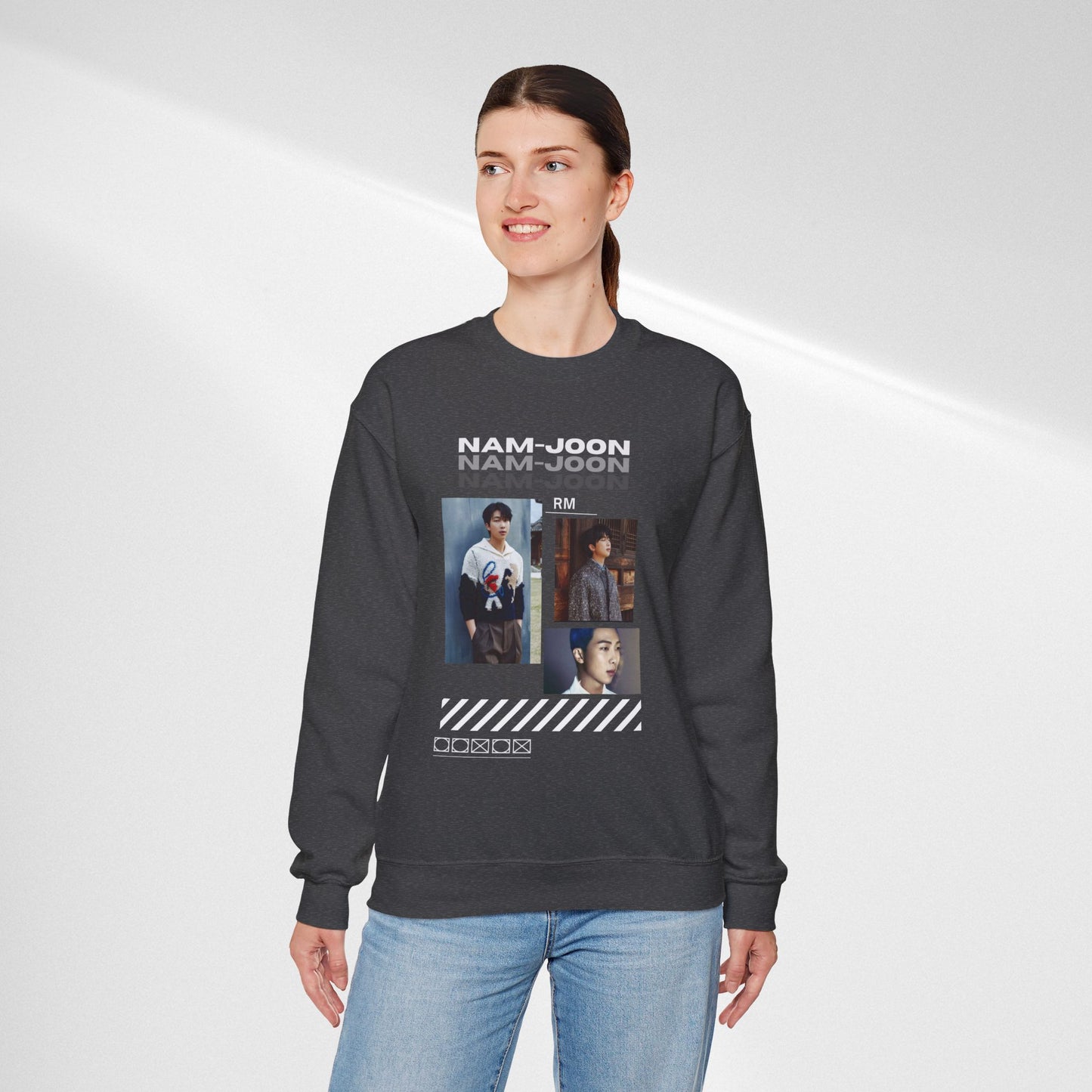Photo Collage Crewneck Sweatshirt — "Nam-Joon" Graphic Pullover