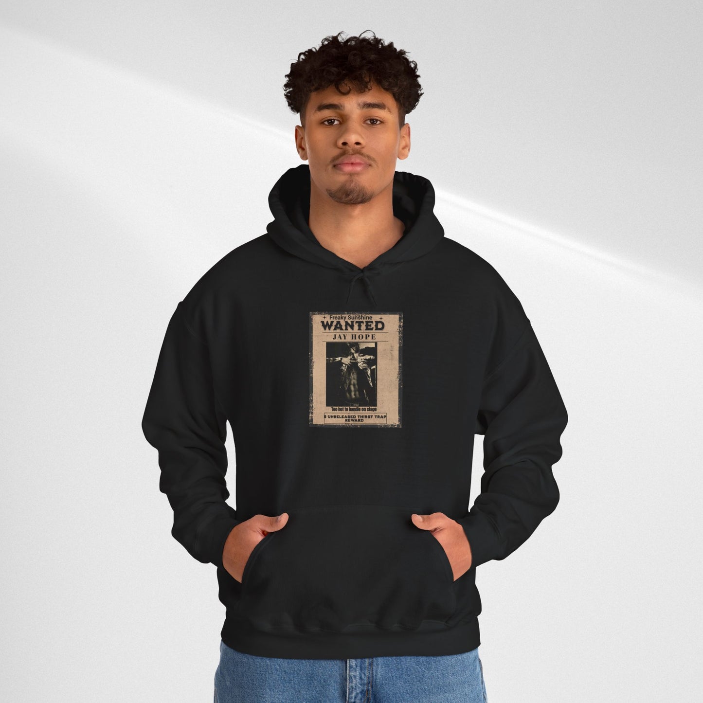 Hoodie - Vintage JHOPE 'WANTED' Poster Graphic Hooded Sweatshirt