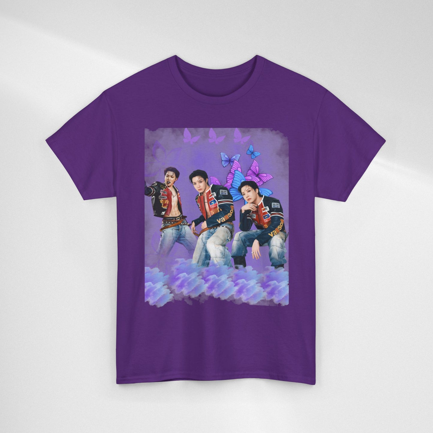 JHOPE Retro Pop Band Portrait Tee — Purple Butterfly Graphic T-Shirt