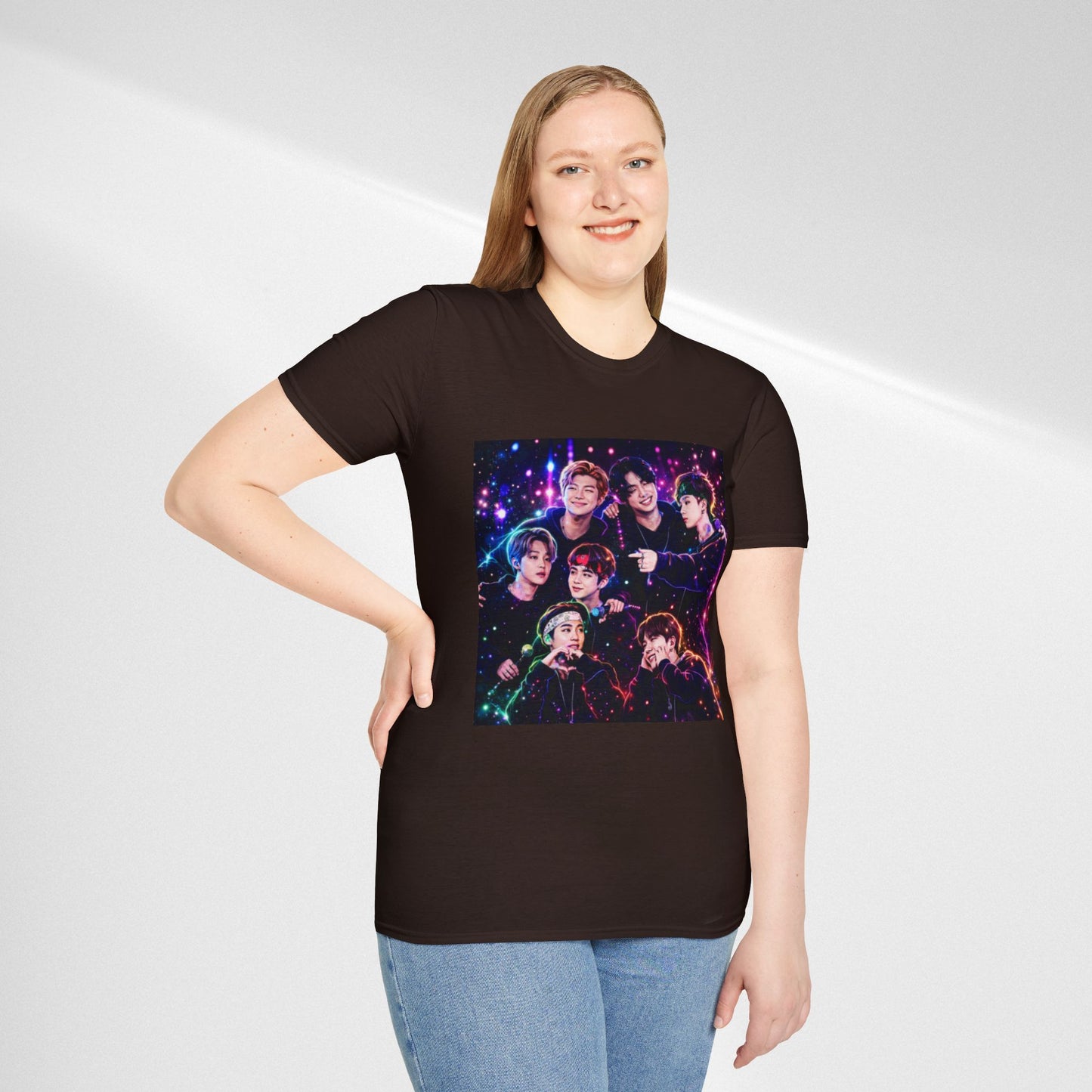 BTS K-Pop Group Photo Tee — Colorful Neon Concert Band Shirt