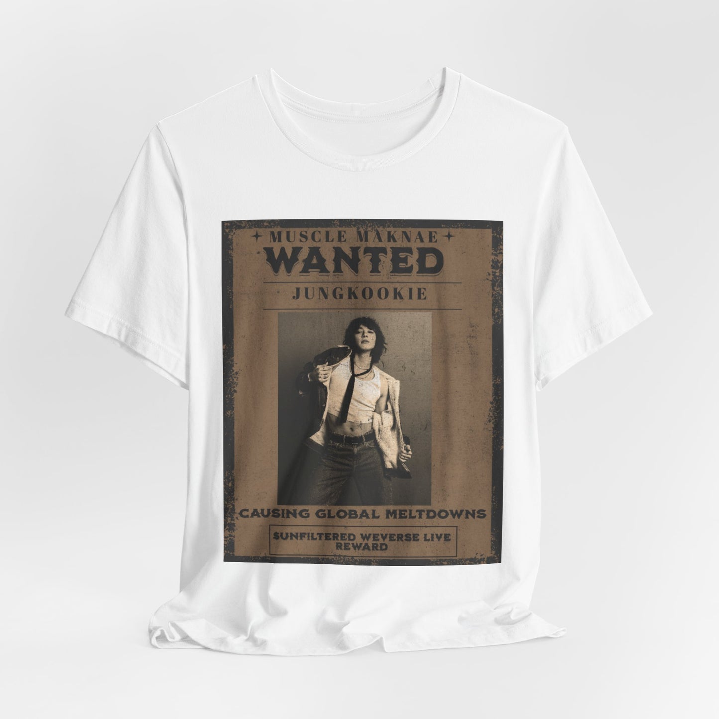 Wanted Poster Tee — 'Jungkook: Causing Global Meltdowns' Vintage K-Pop T-Shirt