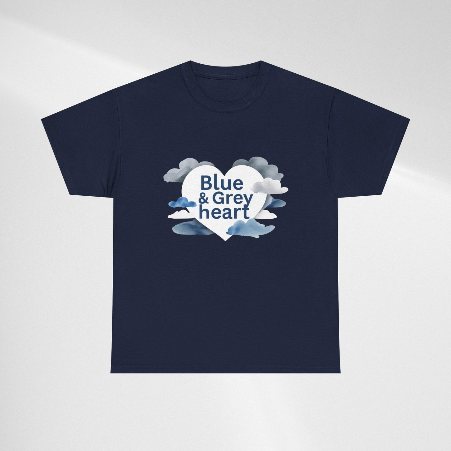 Blue & Grey Heart T-Shirt — Watercolor Cloud Heart Design