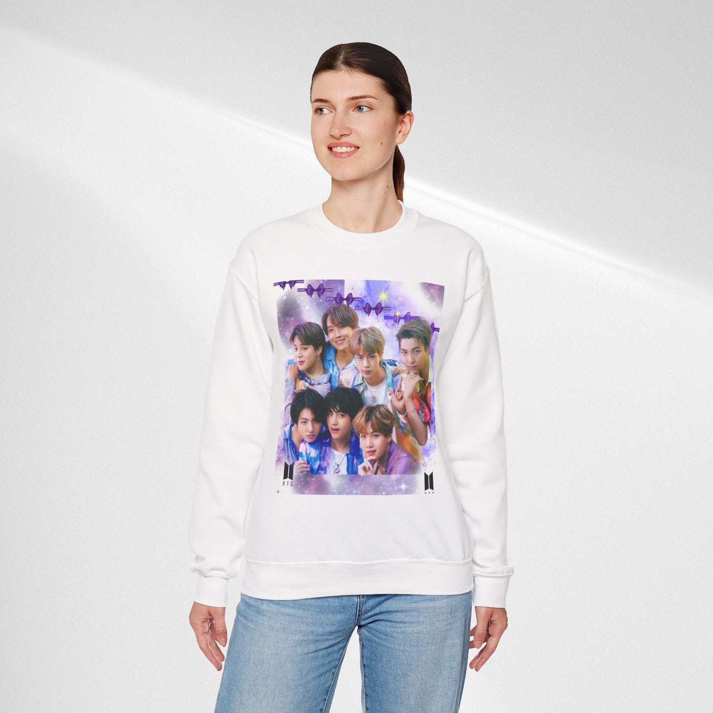 BTS Group Photo Crewneck Sweatshirt — Purple Fan Art Print