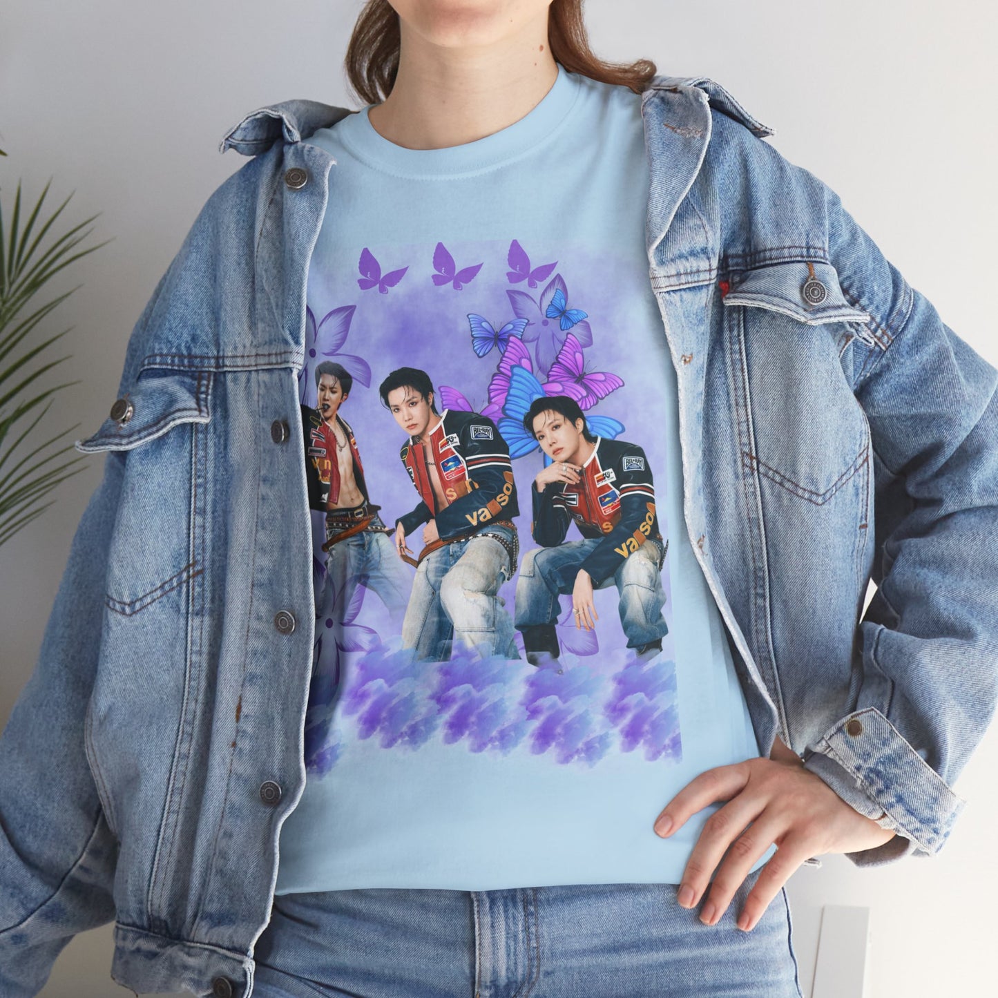 JHOPE Retro Pop Band Portrait Tee — Purple Butterfly Graphic T-Shirt