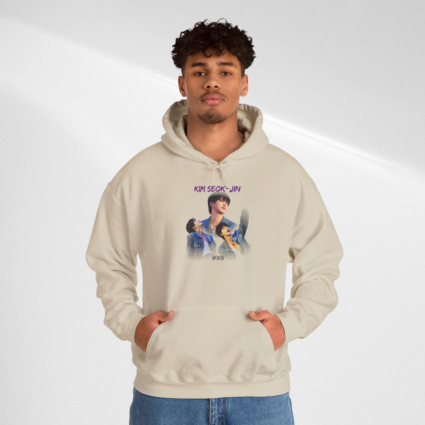JIN Graphic Hoodie — Artistic Three-Image Portrait Design