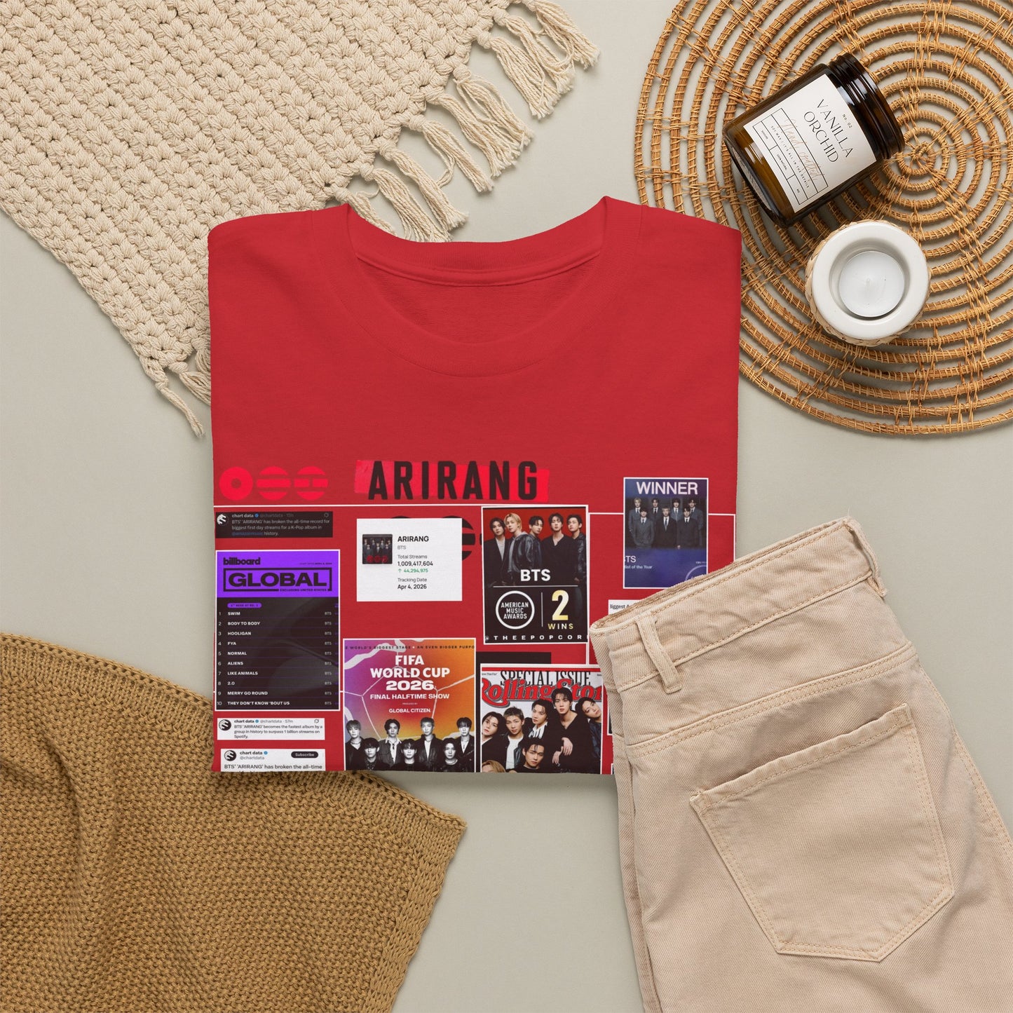 BTS ARIRANG Collage Tee — Iconic Albums & Milestones Graphic T-Shirt