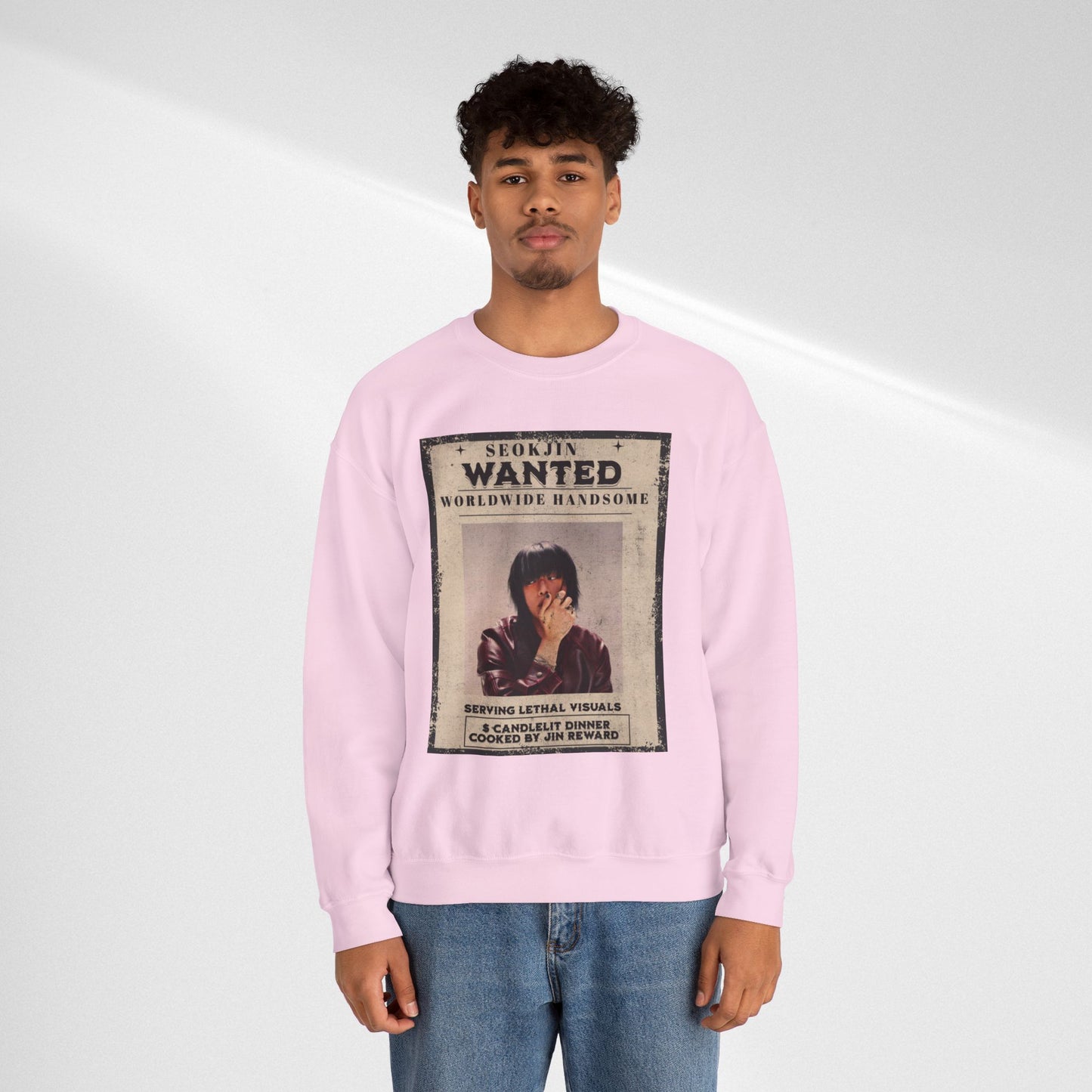 Wanted Poster Crewneck Sweatshirt — "Seokjin Wanted: Worldwide Handsome" Vintage K-pop Pullover