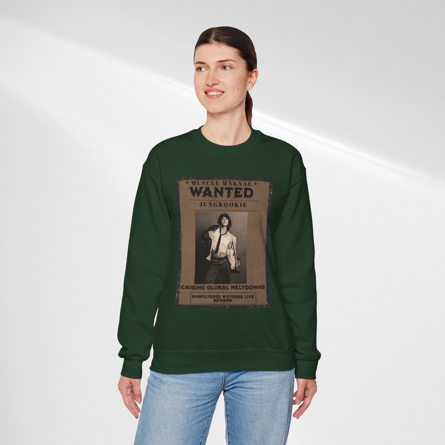 Crewneck Sweatshirt — Vintage JK'Wanted' Poster Graphic