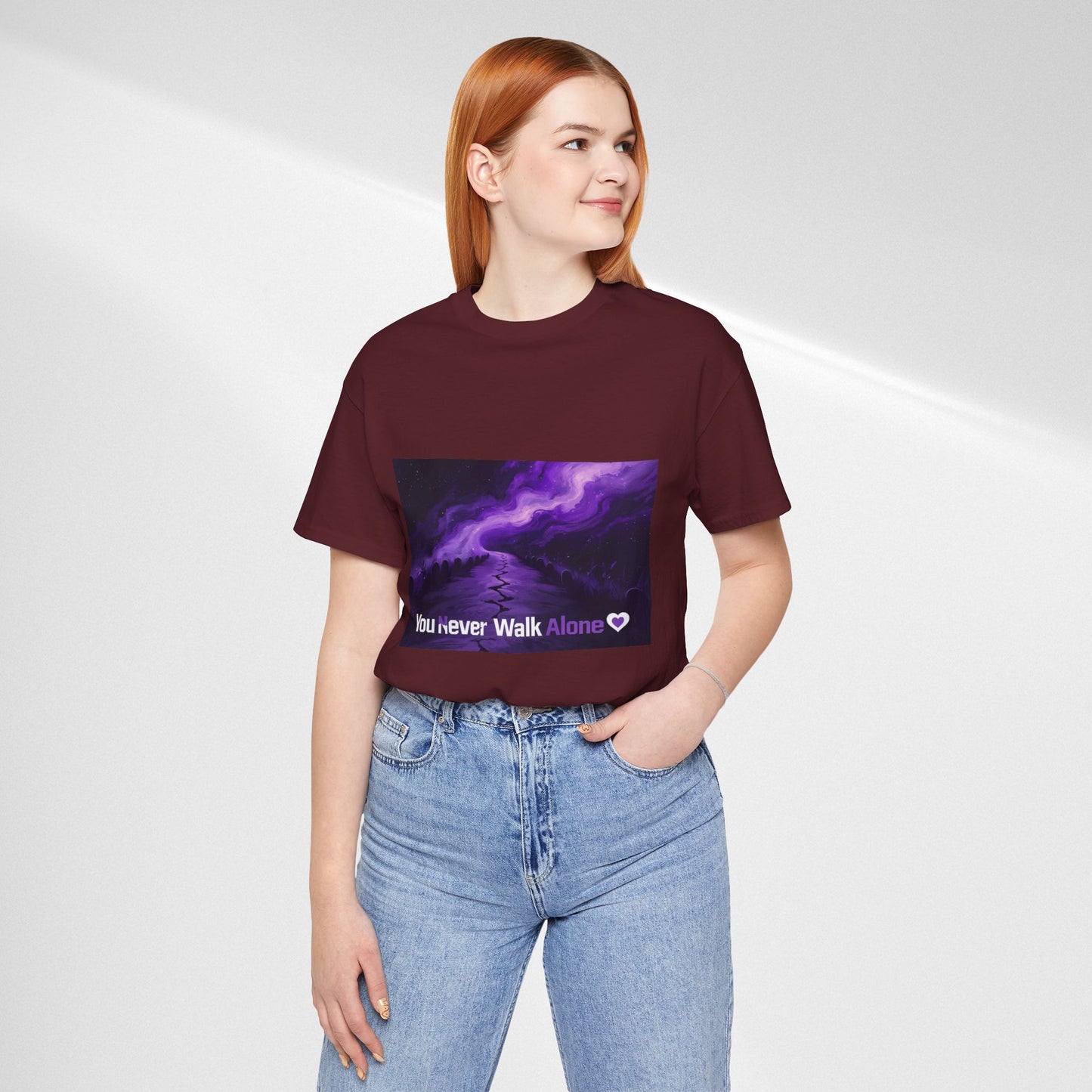 You Never Walk Alone Tee — Purple Night Stairway Graphic T‑Shirt