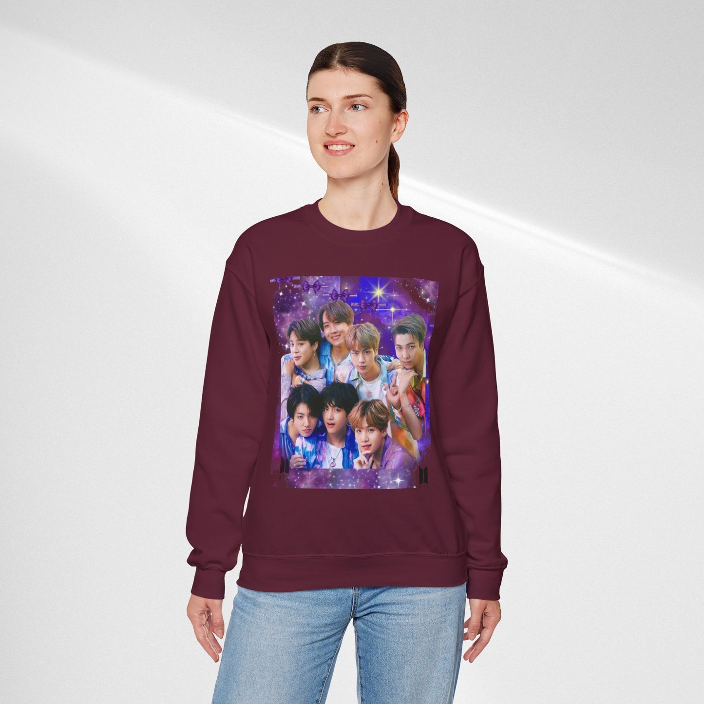 BTS Group Photo Crewneck Sweatshirt — Purple Fan Art Print