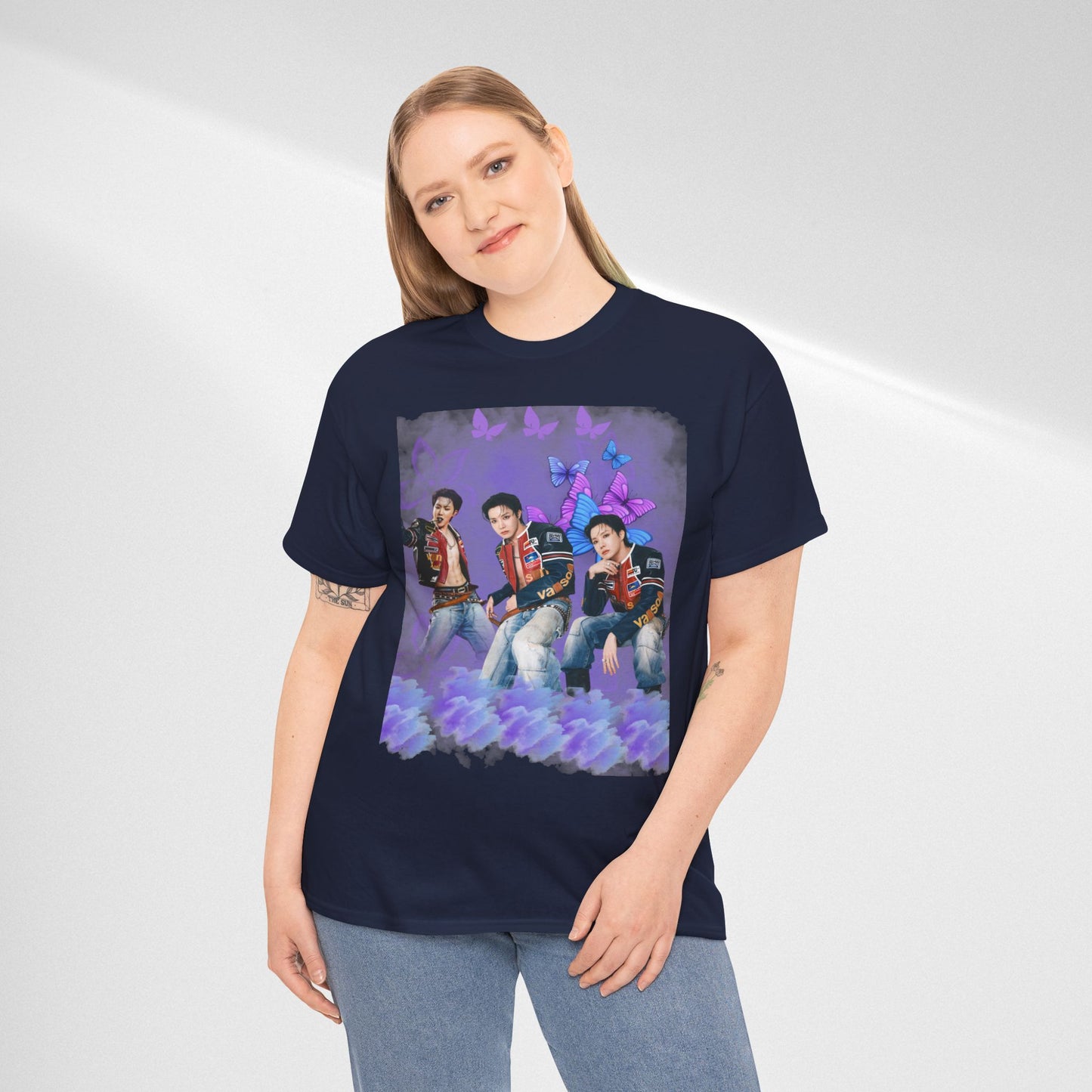 JHOPE Retro Pop Band Portrait Tee — Purple Butterfly Graphic T-Shirt