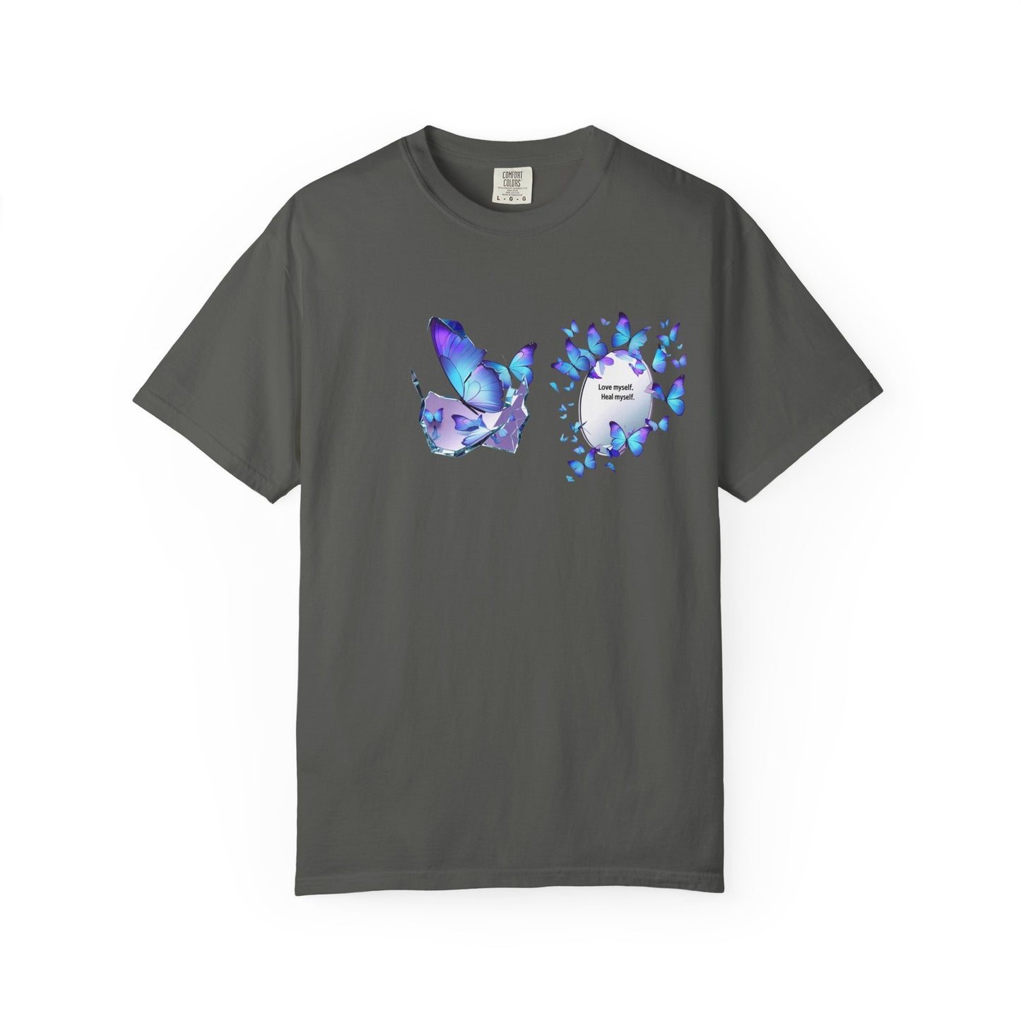 Butterfly Heart T-Shirt — Blue Watercolor Butterflies & "Everyone Deserves Love" Design