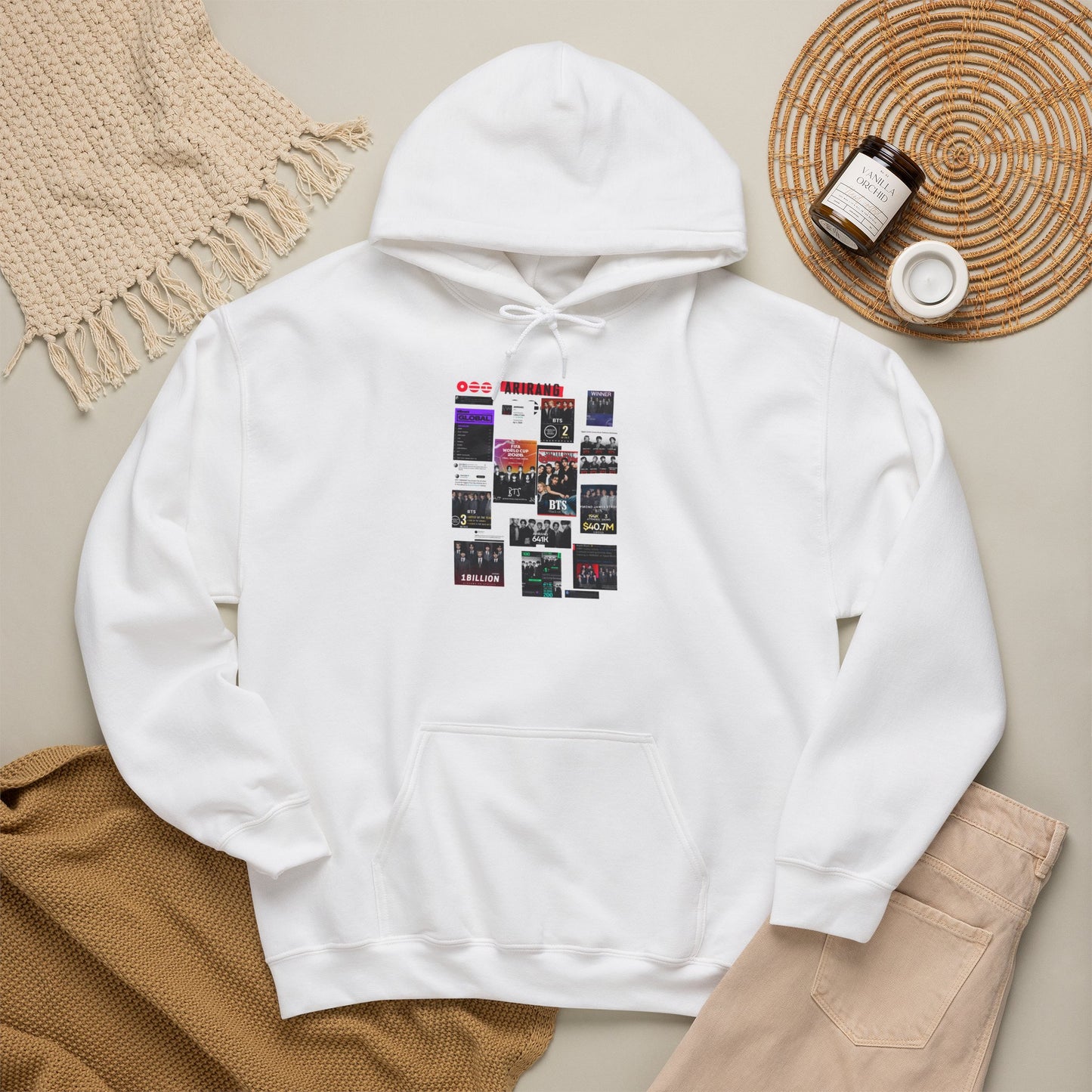 BTS ARIRANG Band Poster Collage Hoodie — Vintage Gig Tour Graphic Sweatshirt