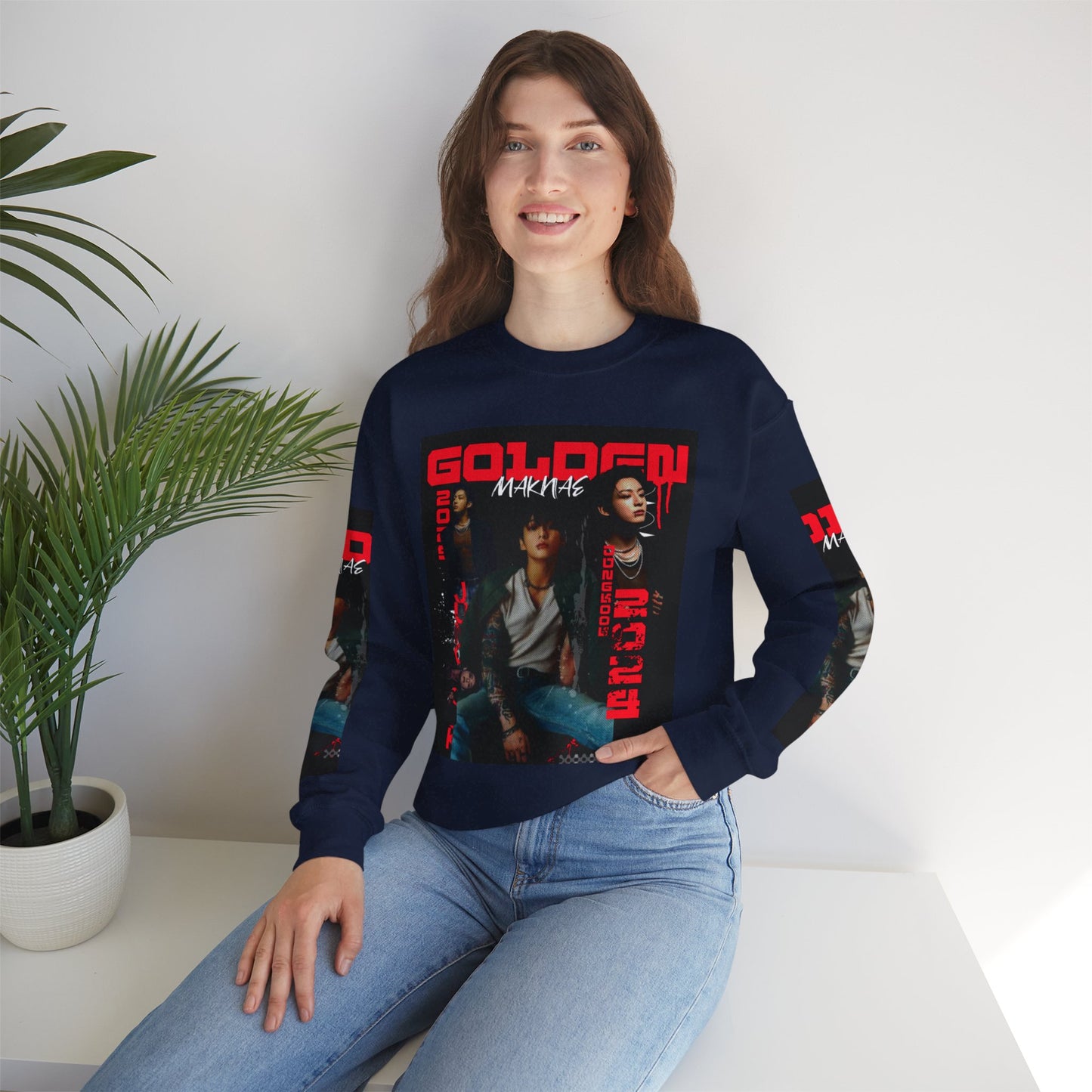 JK Golden Making Crewneck Sweatshirt — Retro K-Pop Photo Graphic