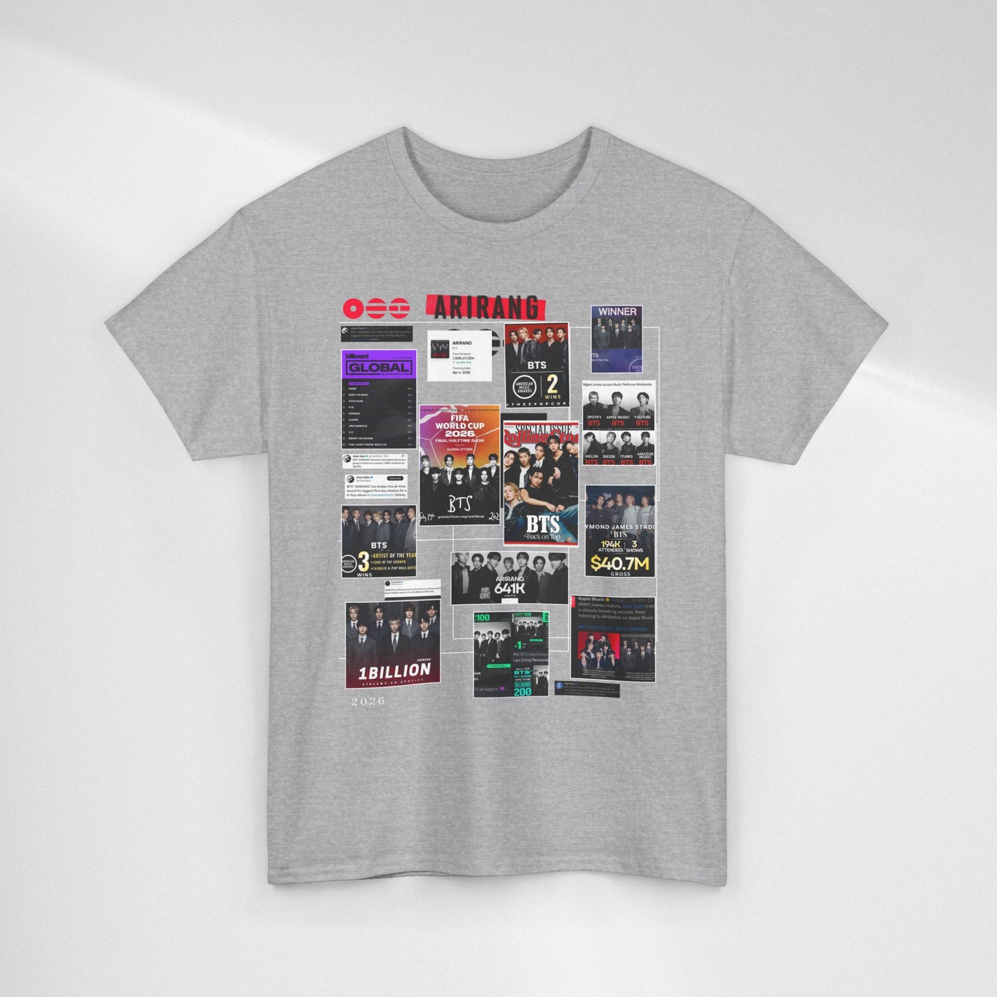 BTS ARIRANG Collage Tee — Iconic Albums & Milestones Graphic T-Shirt